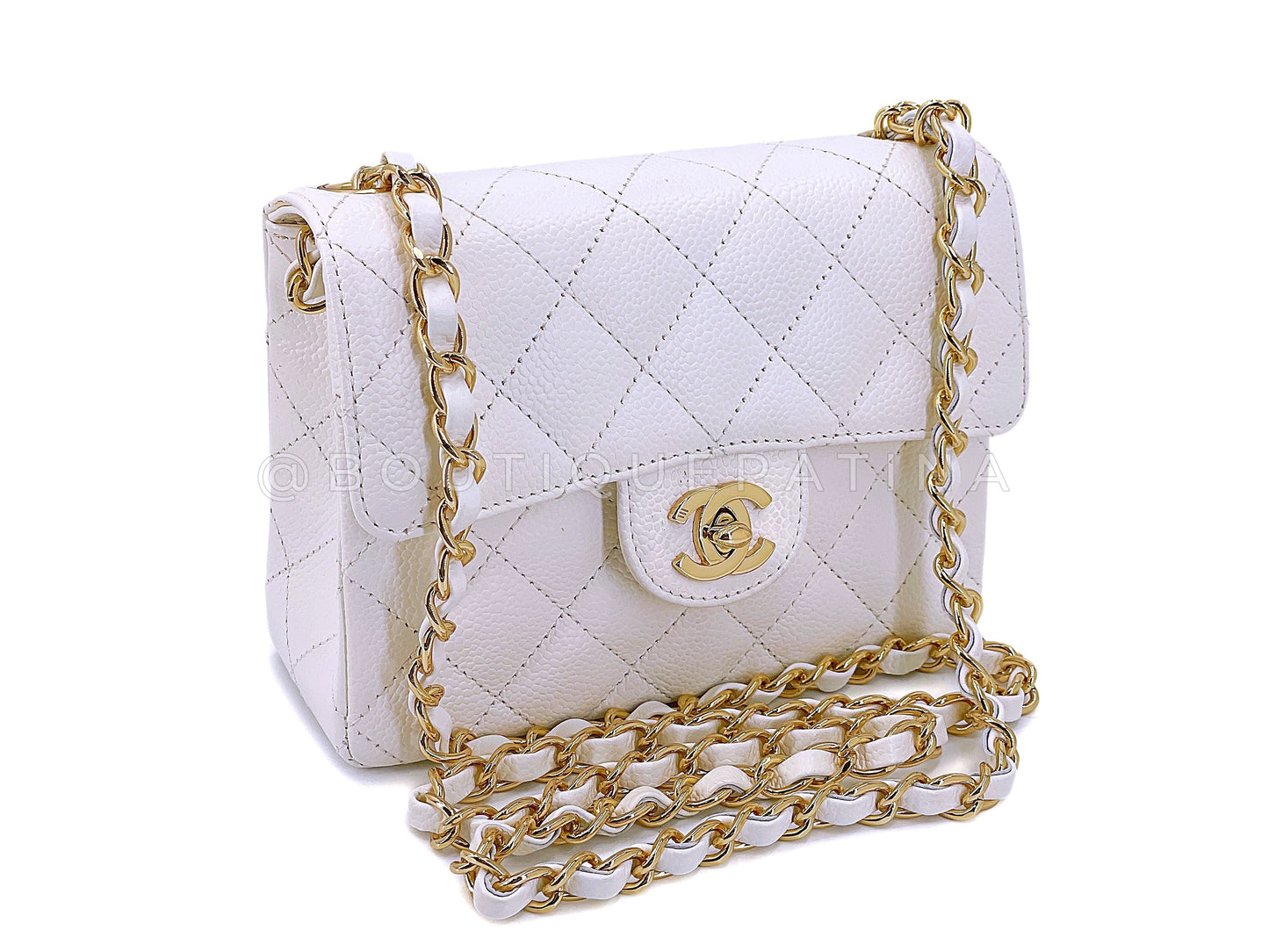 Chanel 2005 Vintage Ivory Caviar Square Mini Flap Bag 24k GHW