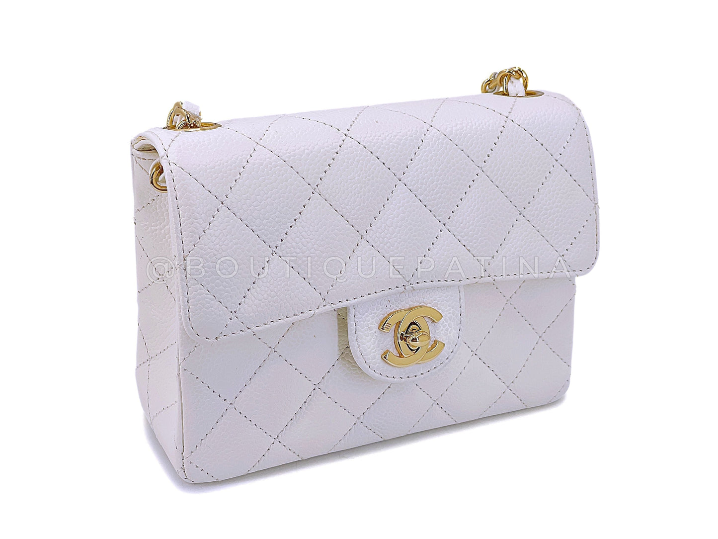 Chanel 2005 Vintage Ivory Caviar Square Mini Flap Bag 24k GHW
