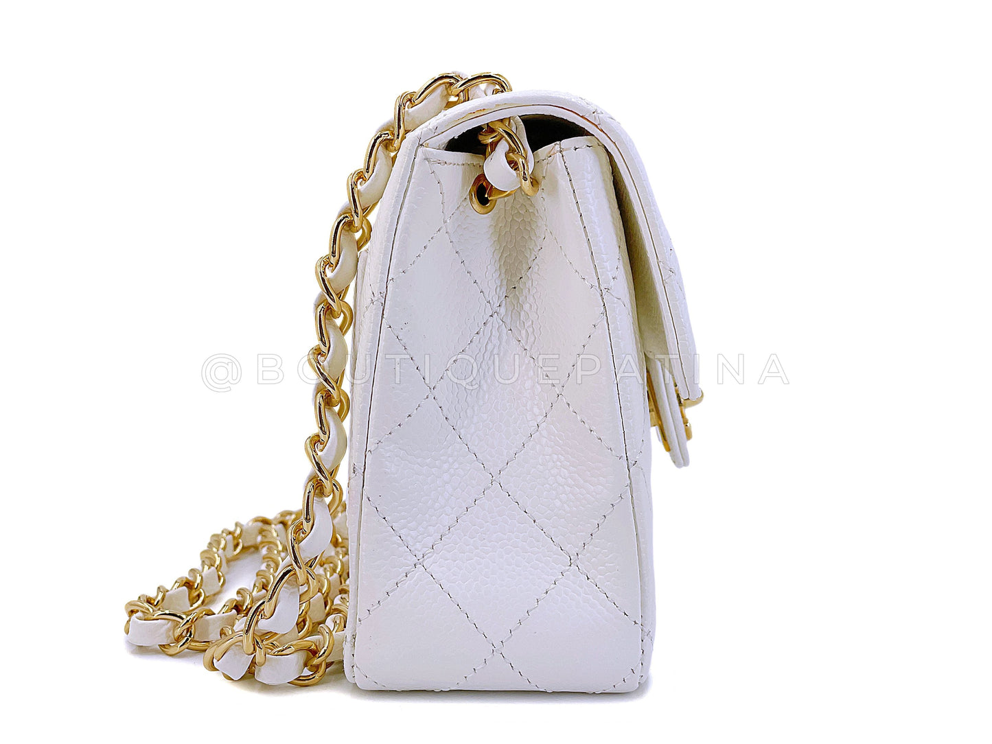 Chanel 2005 Vintage Ivory Caviar Square Mini Flap Bag 24k GHW