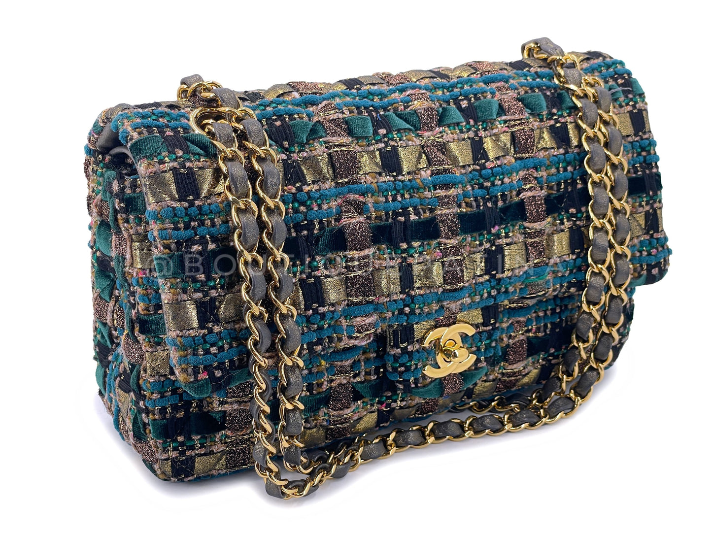 Chanel 19A Egypt Turquoise Multicolor Tweed Medium Classic Double Flap Bag GHW Paris-New York SIQ