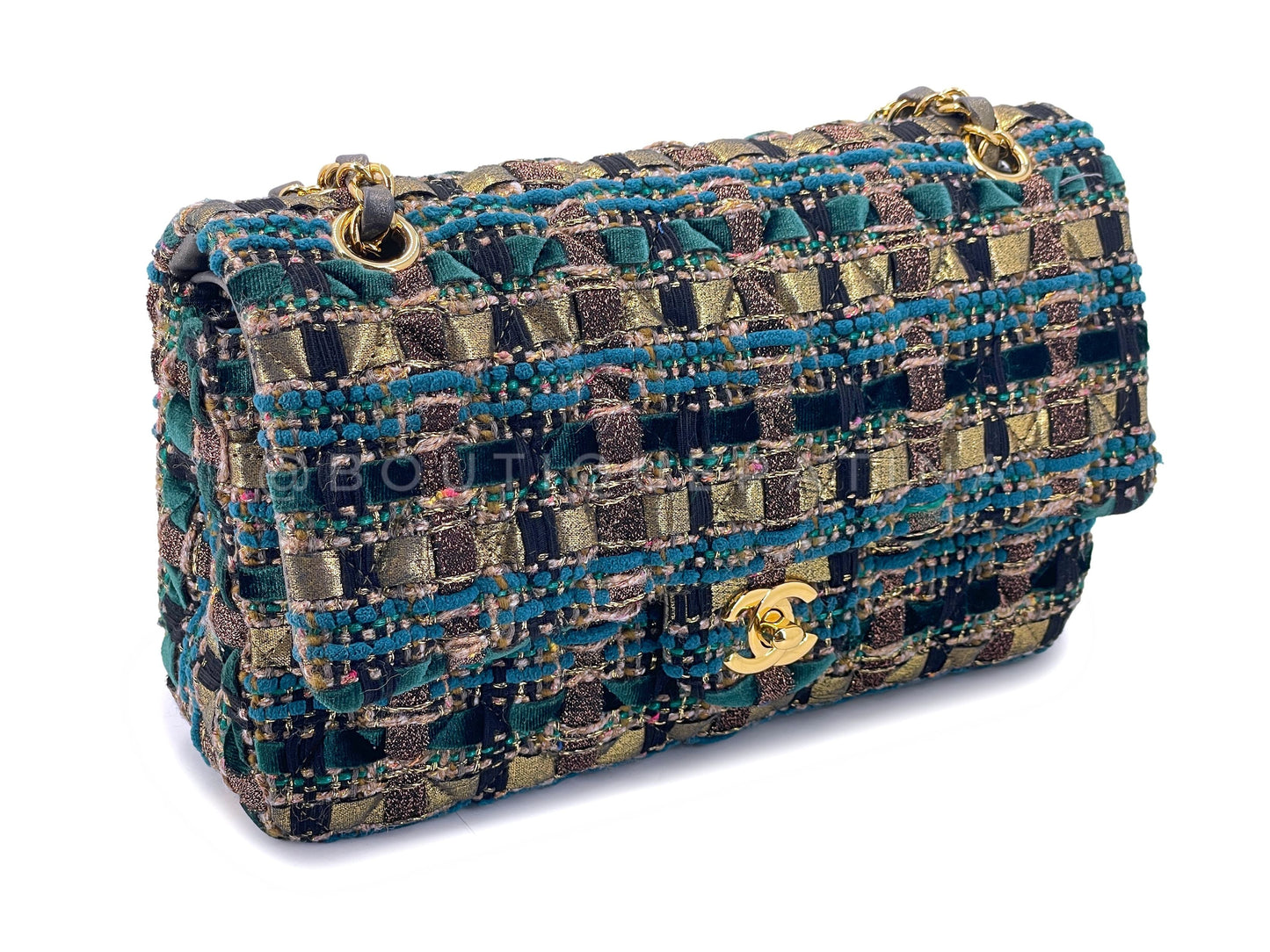 Chanel 19A Egypt Turquoise Multicolor Tweed Medium Classic Double Flap Bag GHW Paris-New York SIQ
