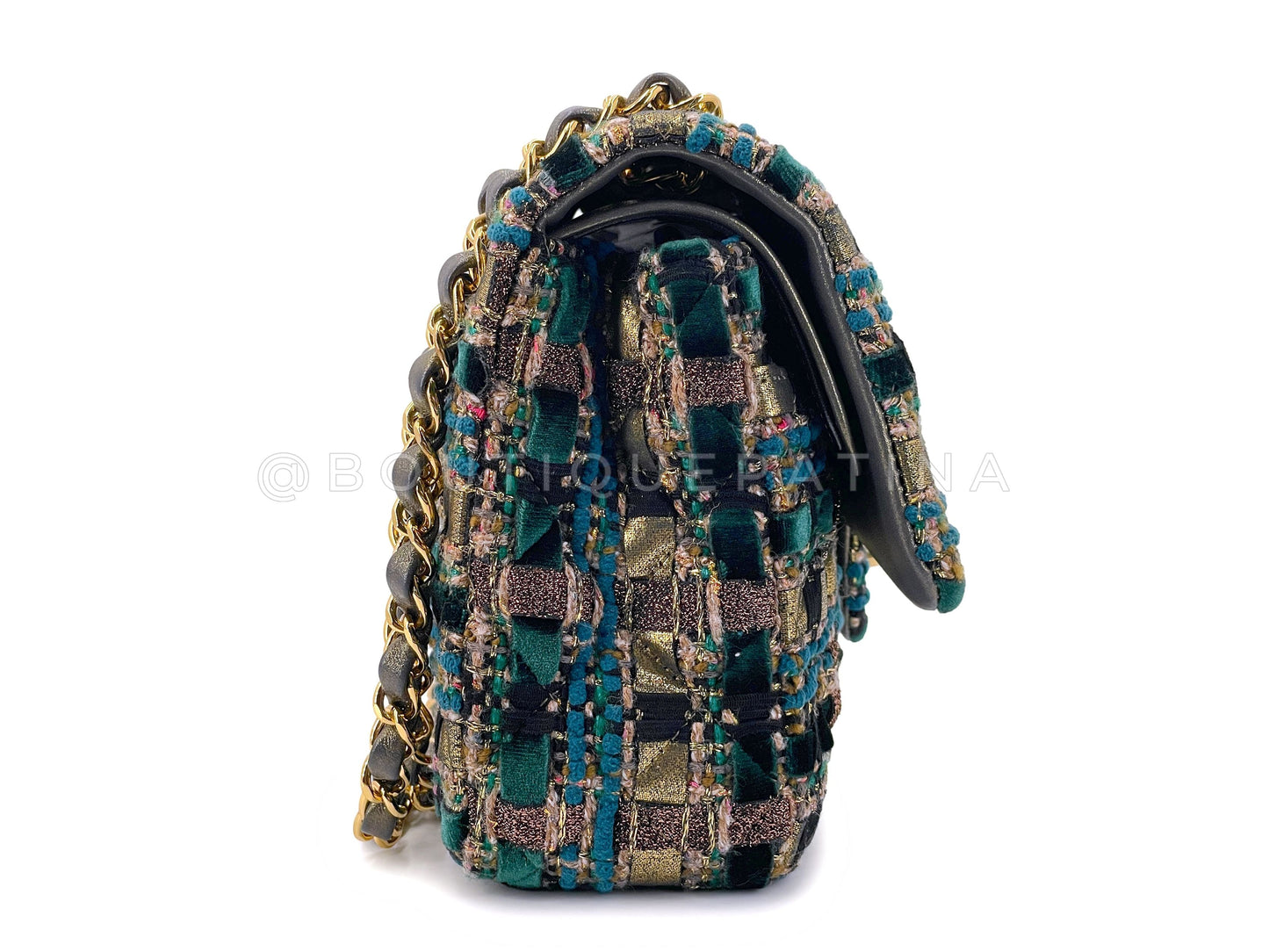 Chanel 19A Egypt Turquoise Multicolor Tweed Medium Classic Double Flap Bag GHW Paris-New York SIQ