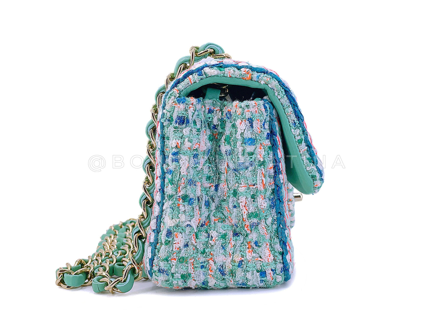 Chanel 2019 Pastel Green Pink Framed Tweed Rectangular Mini Flap Bag