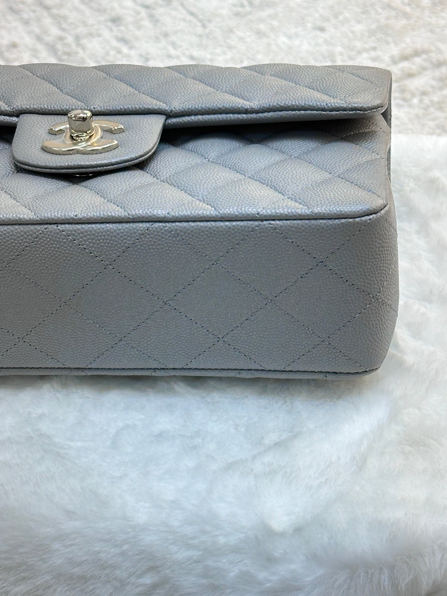 Chanel Small Caviar Quilted Double Flap Grey 21B Unused Condition