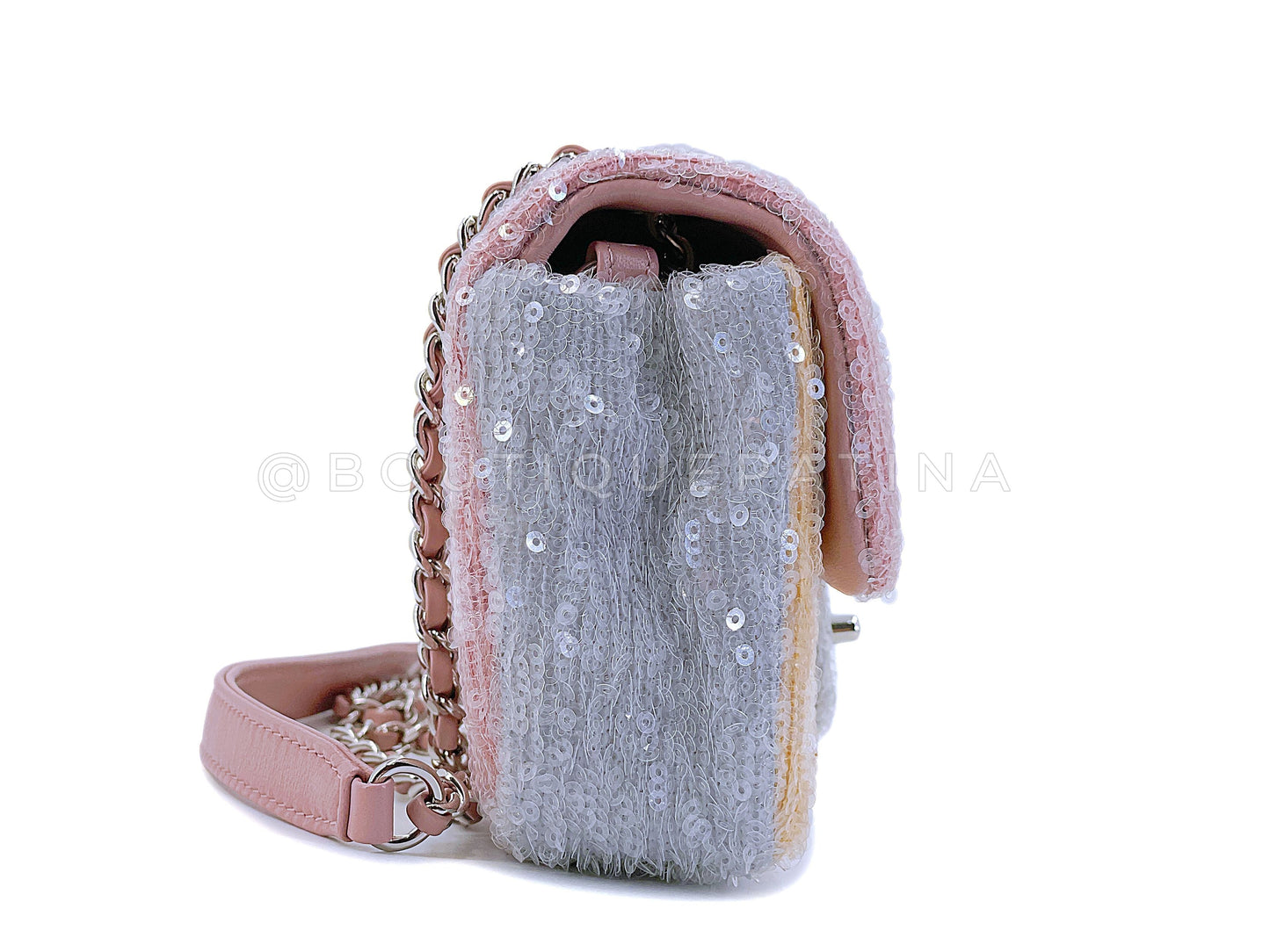 Chanel Pastel Rainbow Sequin Waterfall Rectangular Mini Flap Bag SHW