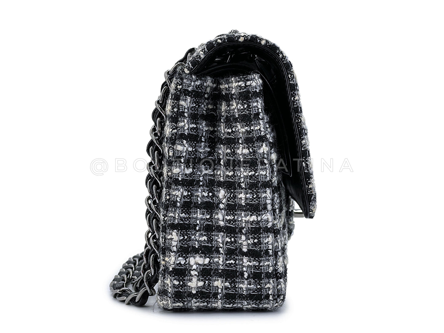 Chanel Vintage 2004 Black White Tweed Medium Classic Double Flap Bag SHW