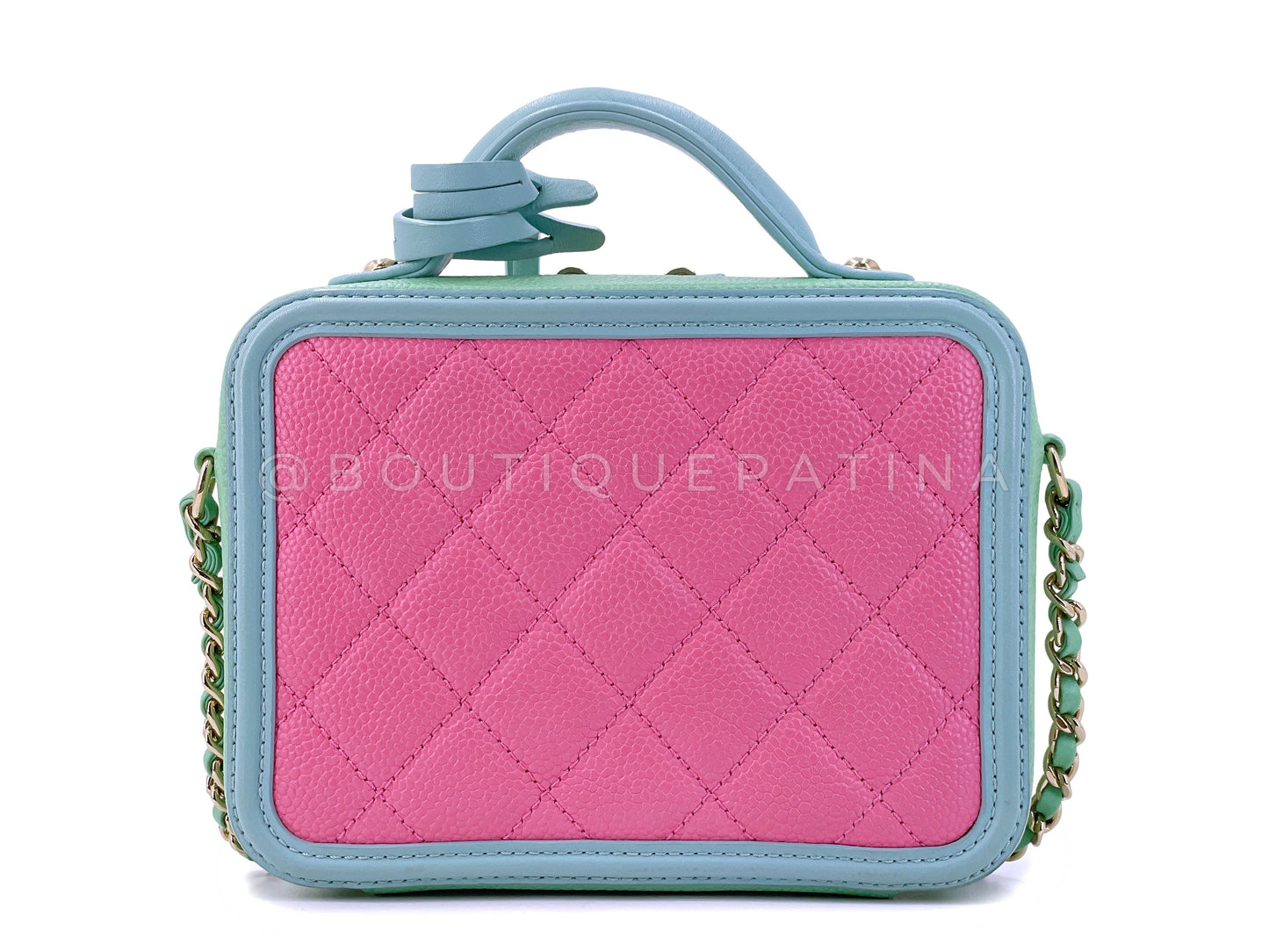 Chanel 2019 Pink/Green/Blue Caviar Filigree Vanity Case Bag