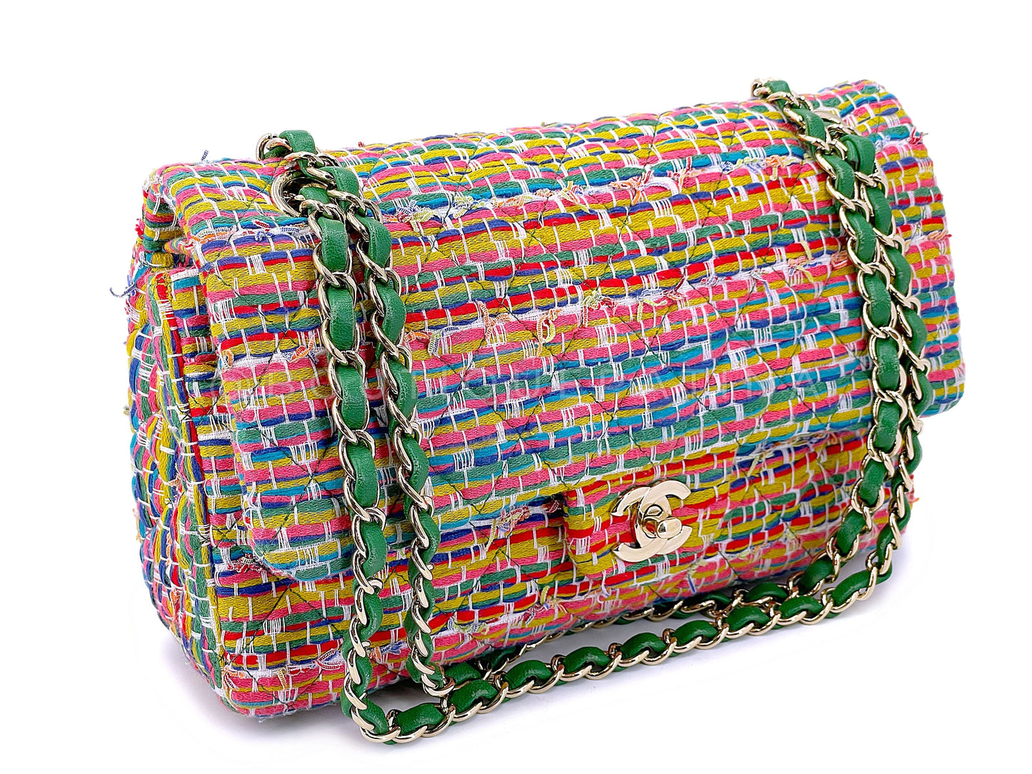 Chanel Rainbow Boucle Tweed Medium Classic Double Flap Bag GHW