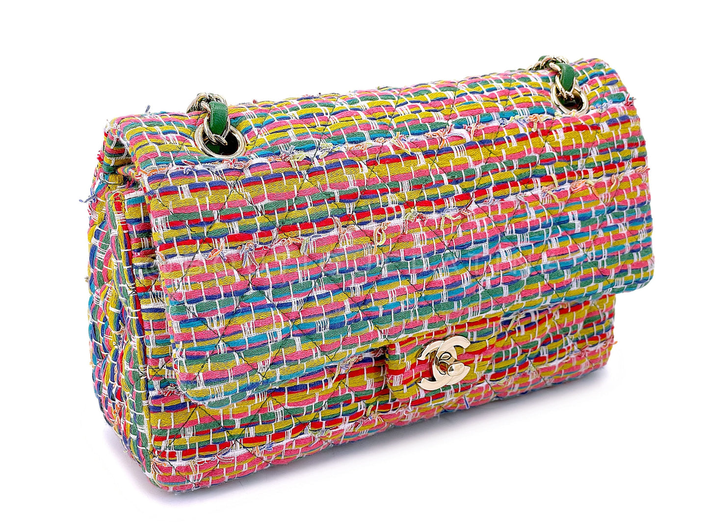 Chanel Rainbow Boucle Tweed Medium Classic Double Flap Bag GHW