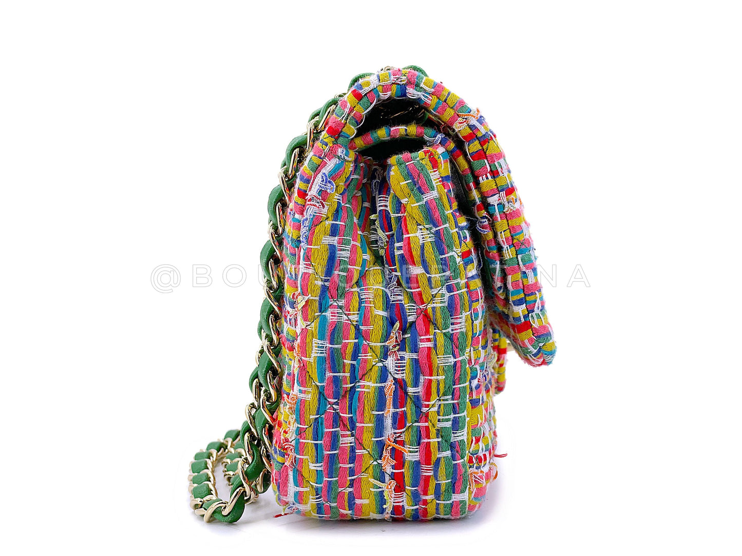 Chanel Rainbow Boucle Tweed Medium Classic Double Flap Bag GHW