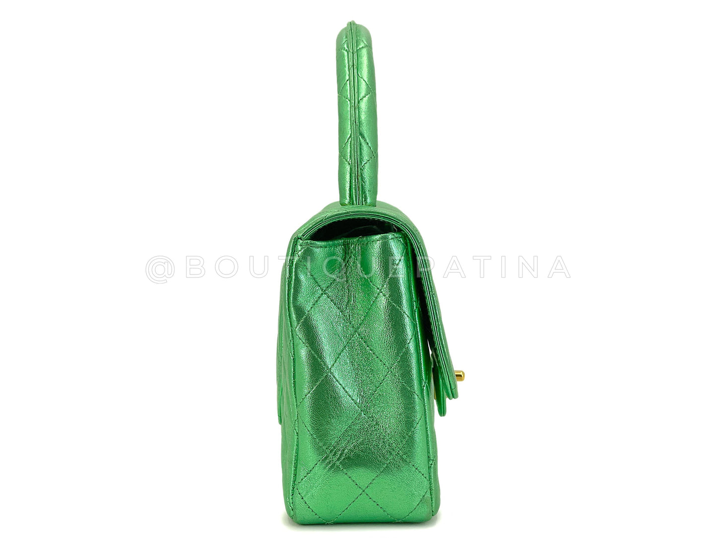 Chanel 1994 Vintage Parent Child Bag Kelly Flap Set Metallic Green 24k GHW RRJ