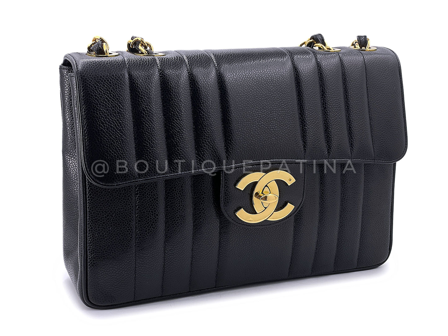 Chanel Vintage Black Caviar Mademoiselle Jumbo Classic Flap Bag 24k GHW