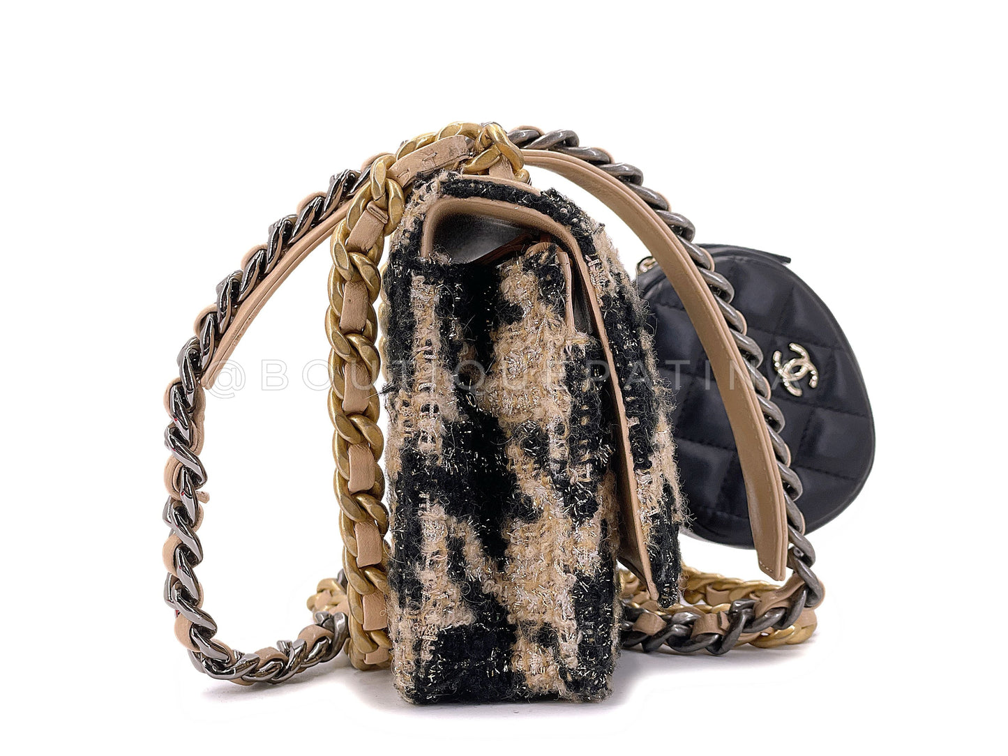 Chanel 19 19K Beige-Black Houndstooth Wallet on Chain WOC Bag Set JV3