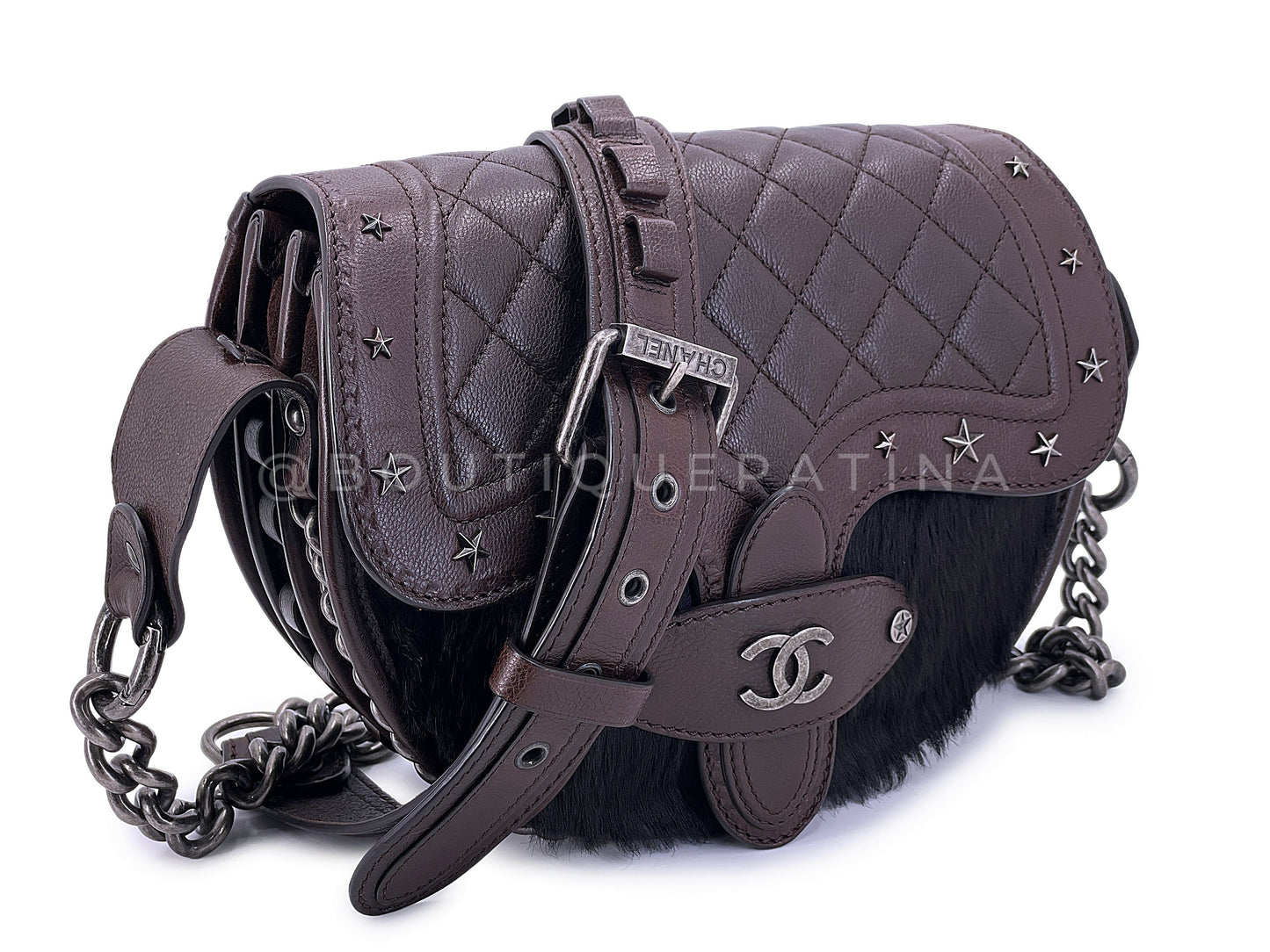 Chanel 2014 Paris Dallas Métiers d'Art Brown Pony Hair Crossbody Bullet Strap Bag RHW DSB