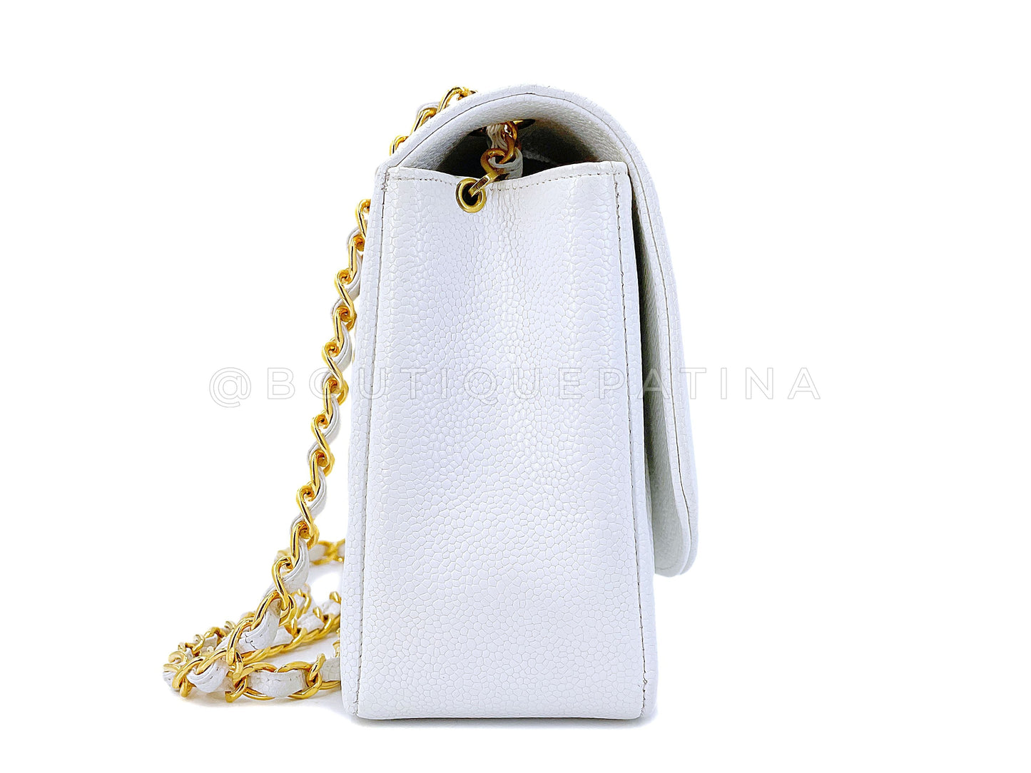 Chanel Vintage 1994 White Caviar Medium Diana Flap Bag 24k GHW
