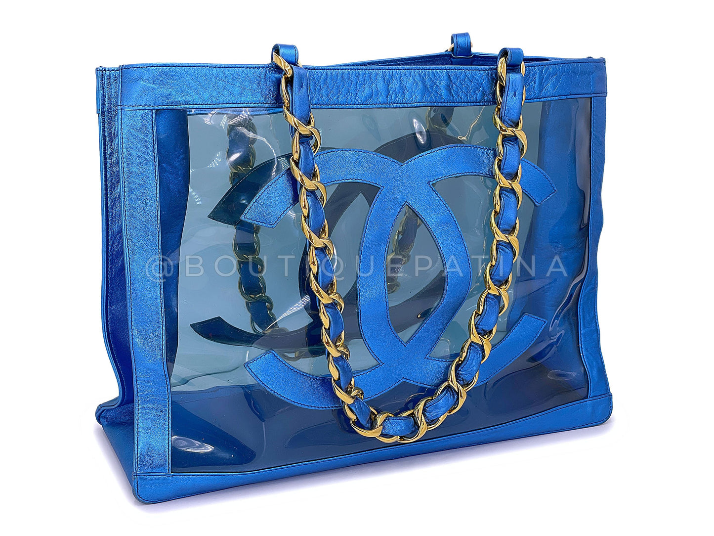 Rare Chanel 1995 "Barbie Collection" Metallic Blue Clear Tote Bag 24k GHW