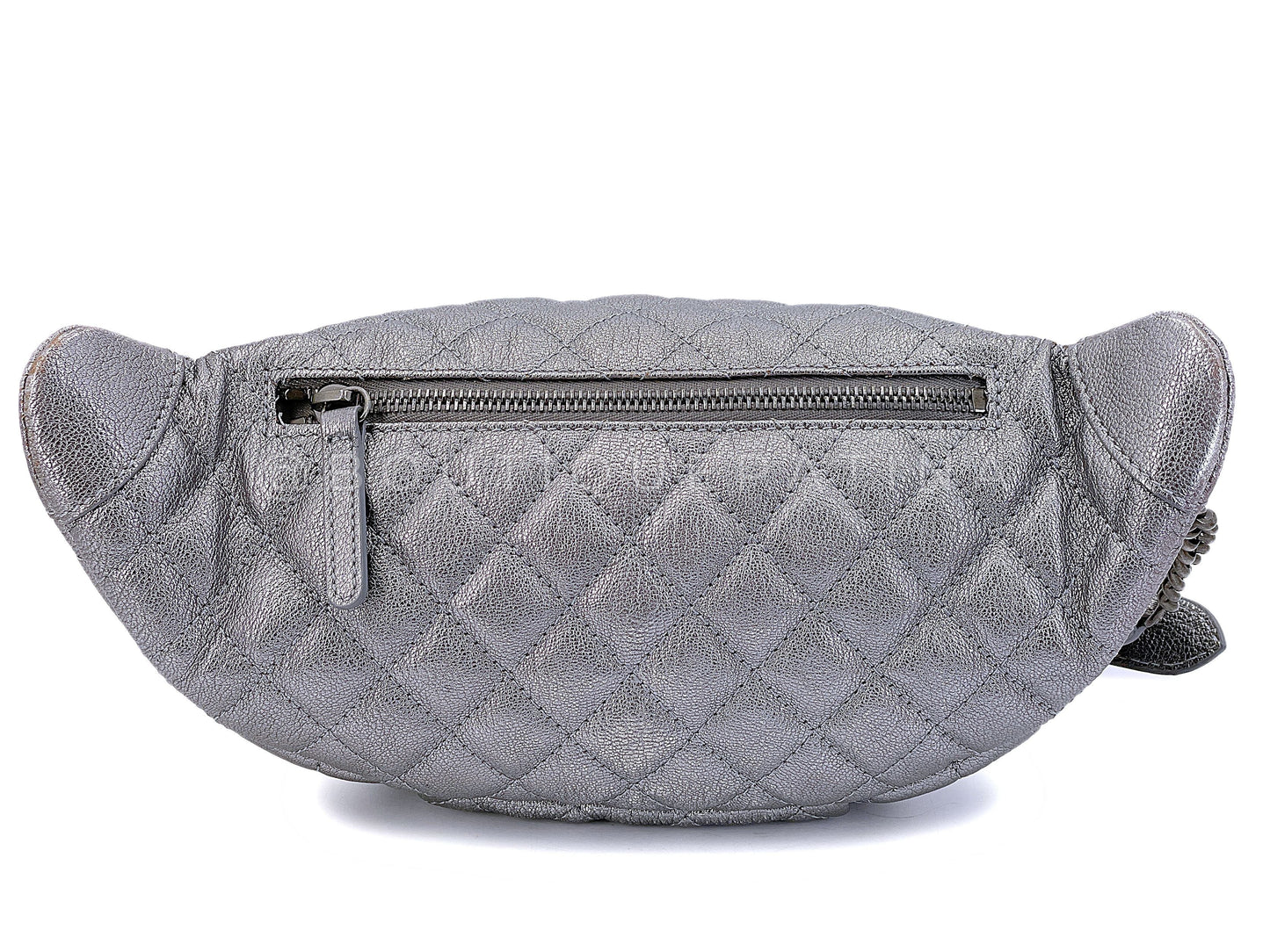 Chanel Silver Metallic Grained Calfskin Banane Fanny Pack Bag RHW