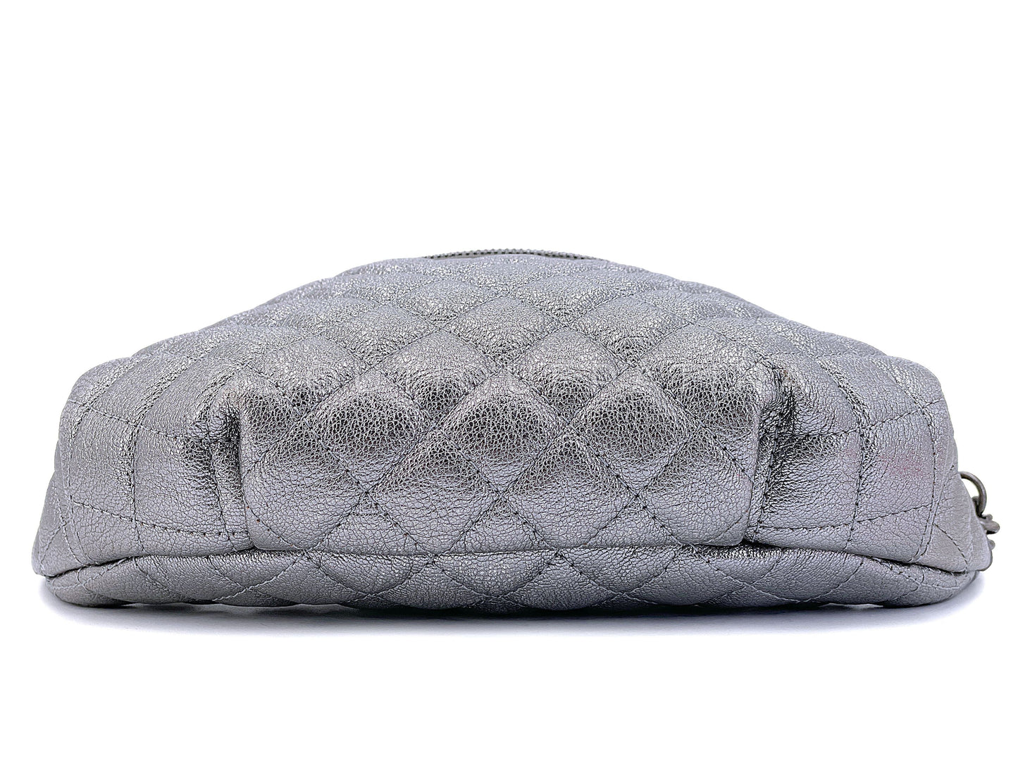 Chanel Silver Metallic Grained Calfskin Banane Fanny Pack Bag RHW
