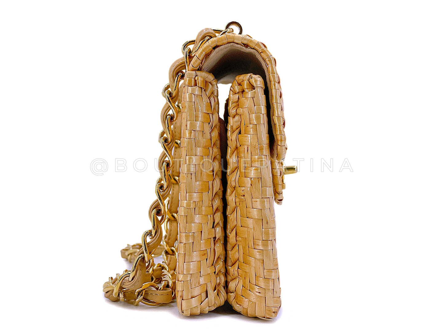 Rare Chanel 2000 Vintage Rattan Wicker Mini Flap Bag 24k GHW 11J