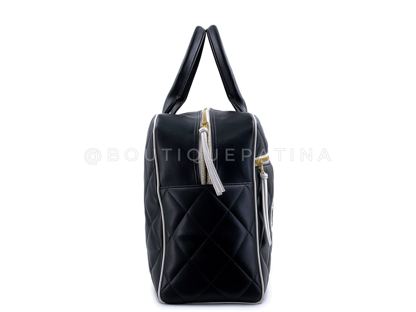 Chanel 1995 Vintage Black Letter Large Bowler Duffle Bag U3N