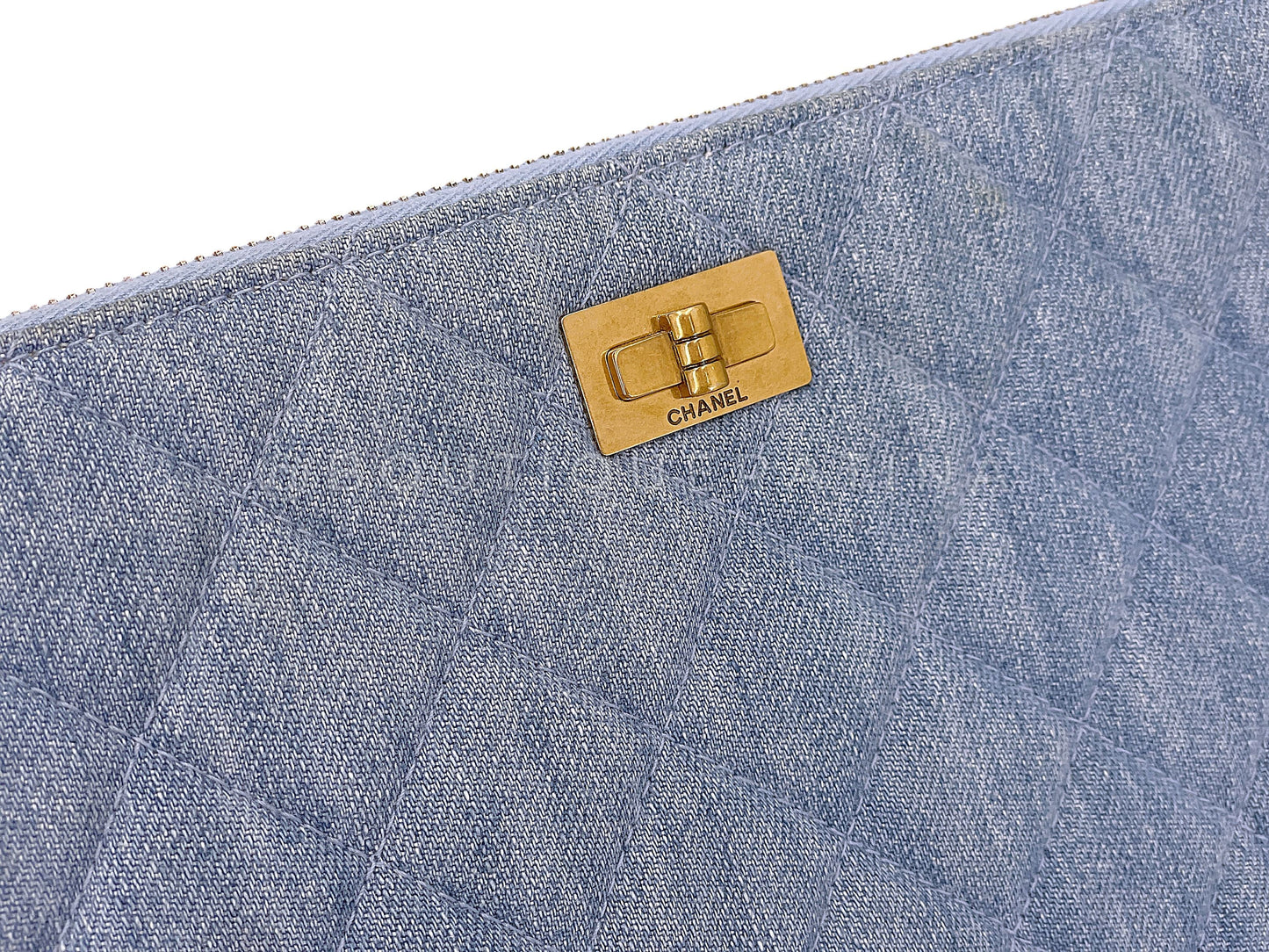 Chanel Blue Denim Large O Case Clutch Bag