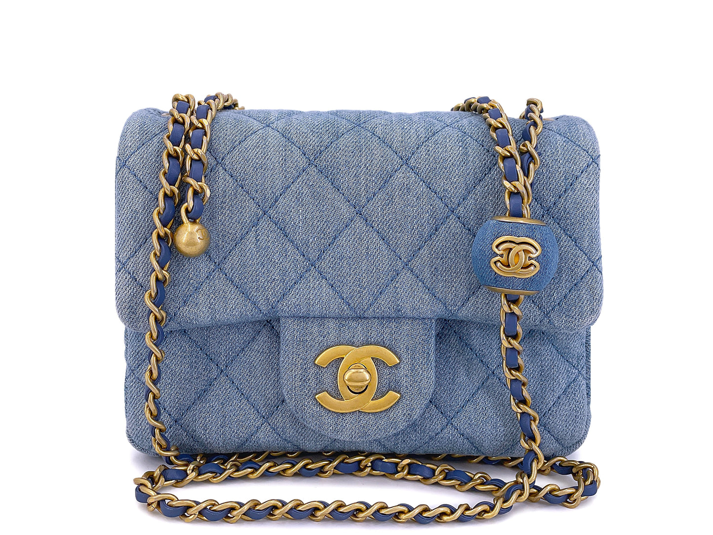 Chanel 22C Blue Denim Pearl Crush Square Mini Flap Bag GHW 93E