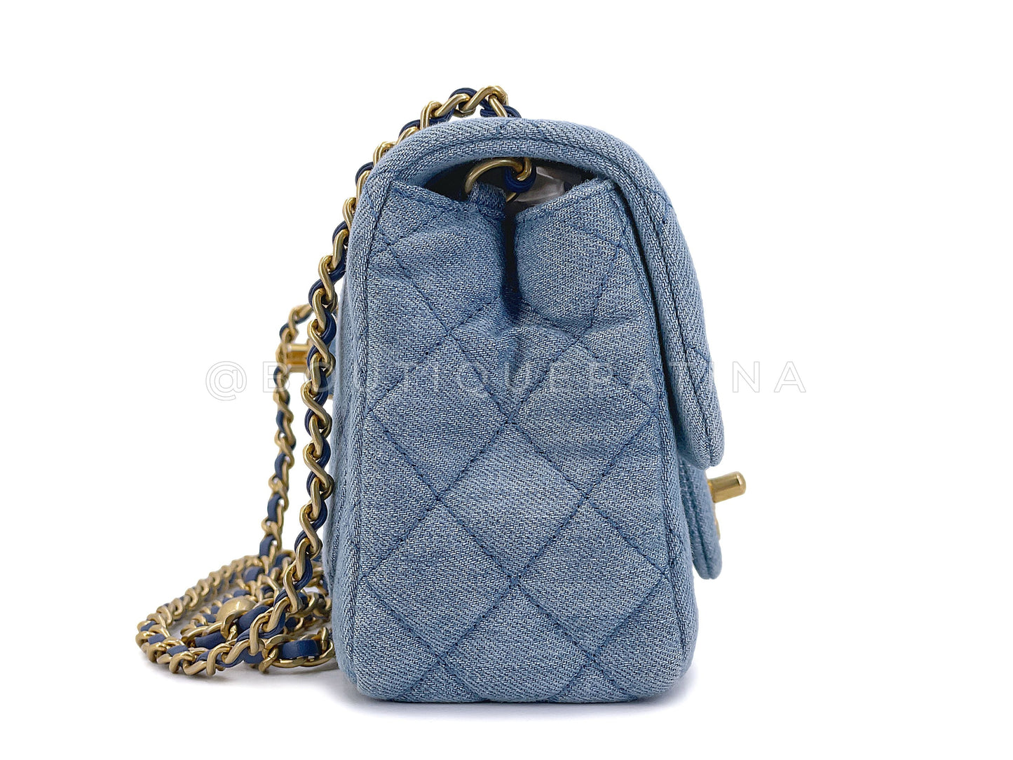 Chanel 22C Blue Denim Pearl Crush Square Mini Flap Bag GHW 93E