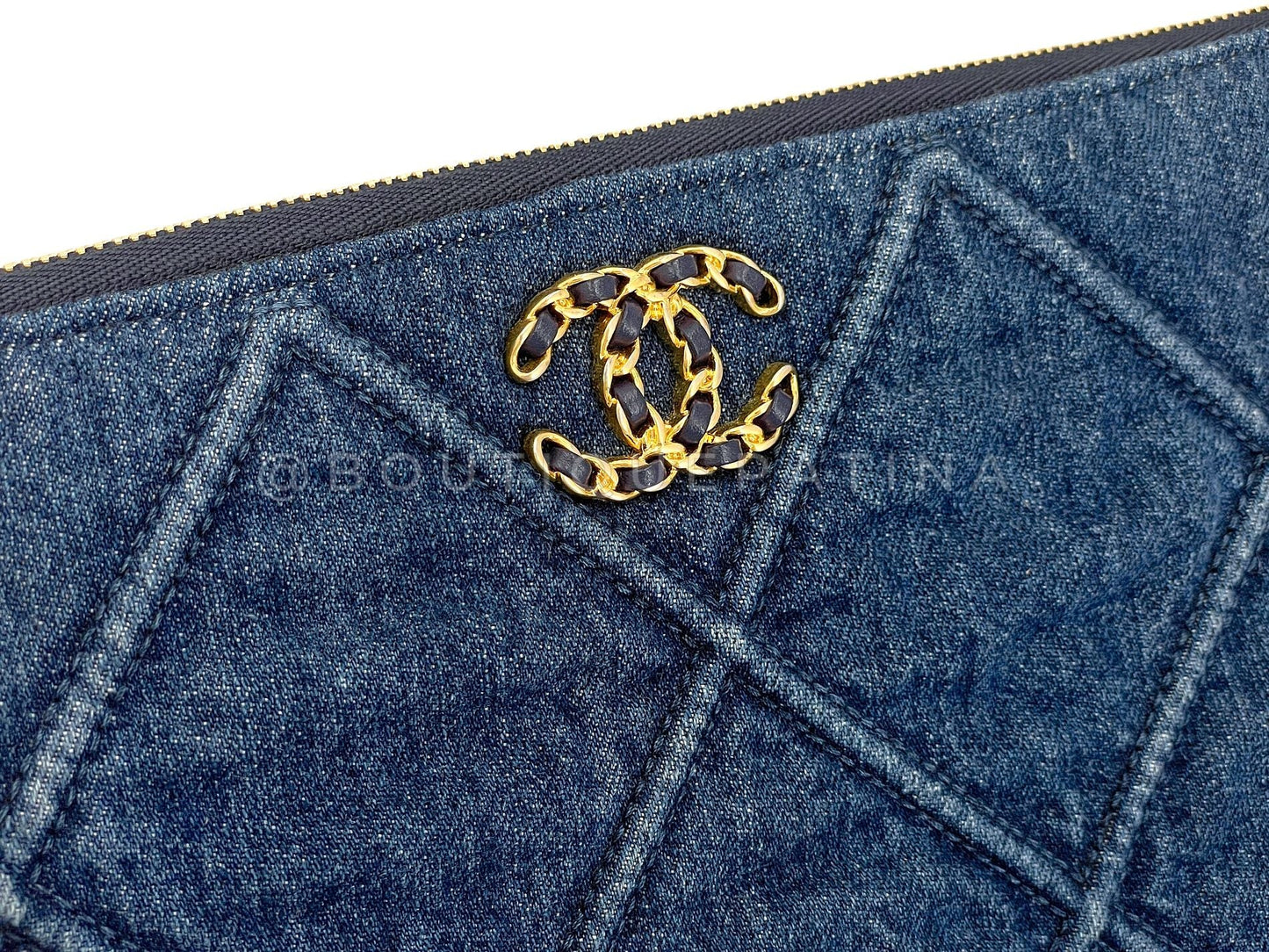 Chanel 19 Blue Denim Medium O Case Clutch Bag GHW U11