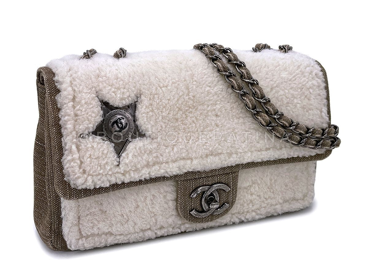 Chanel 2014 Paris Dallas Métiers d'Art Ivory Shearling Medium Flap Bag w Star