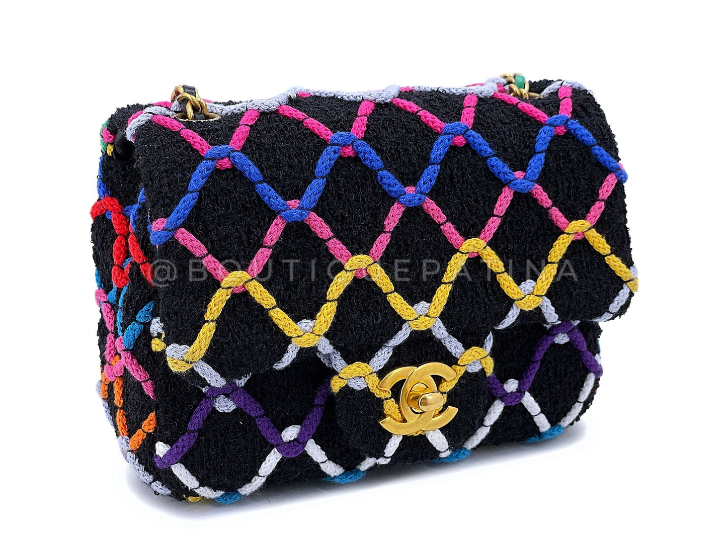 Chanel 2022 Rainbow Roped Square Mini Pearl Crush Flap Bag GHW
