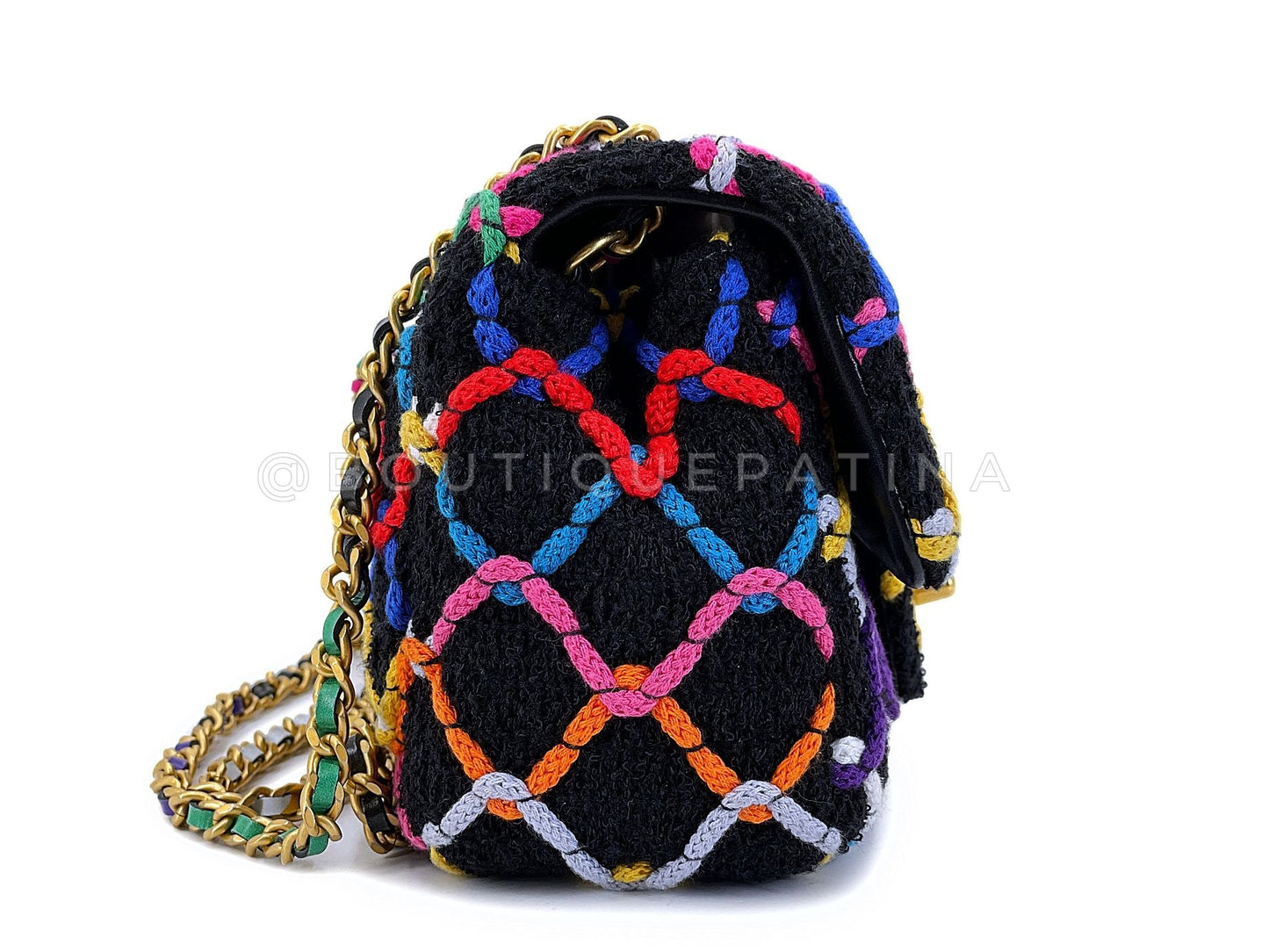 Chanel 2022 Rainbow Roped Square Mini Pearl Crush Flap Bag GHW