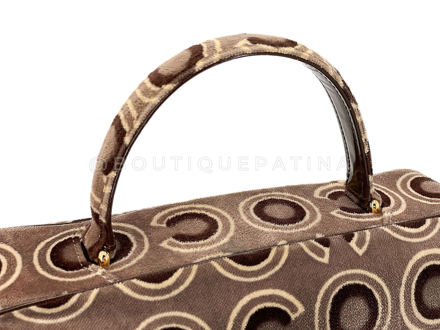 Rare Chanel 2002 Vintage Velvet Retro Top Handle Bag 24 GHW BRT