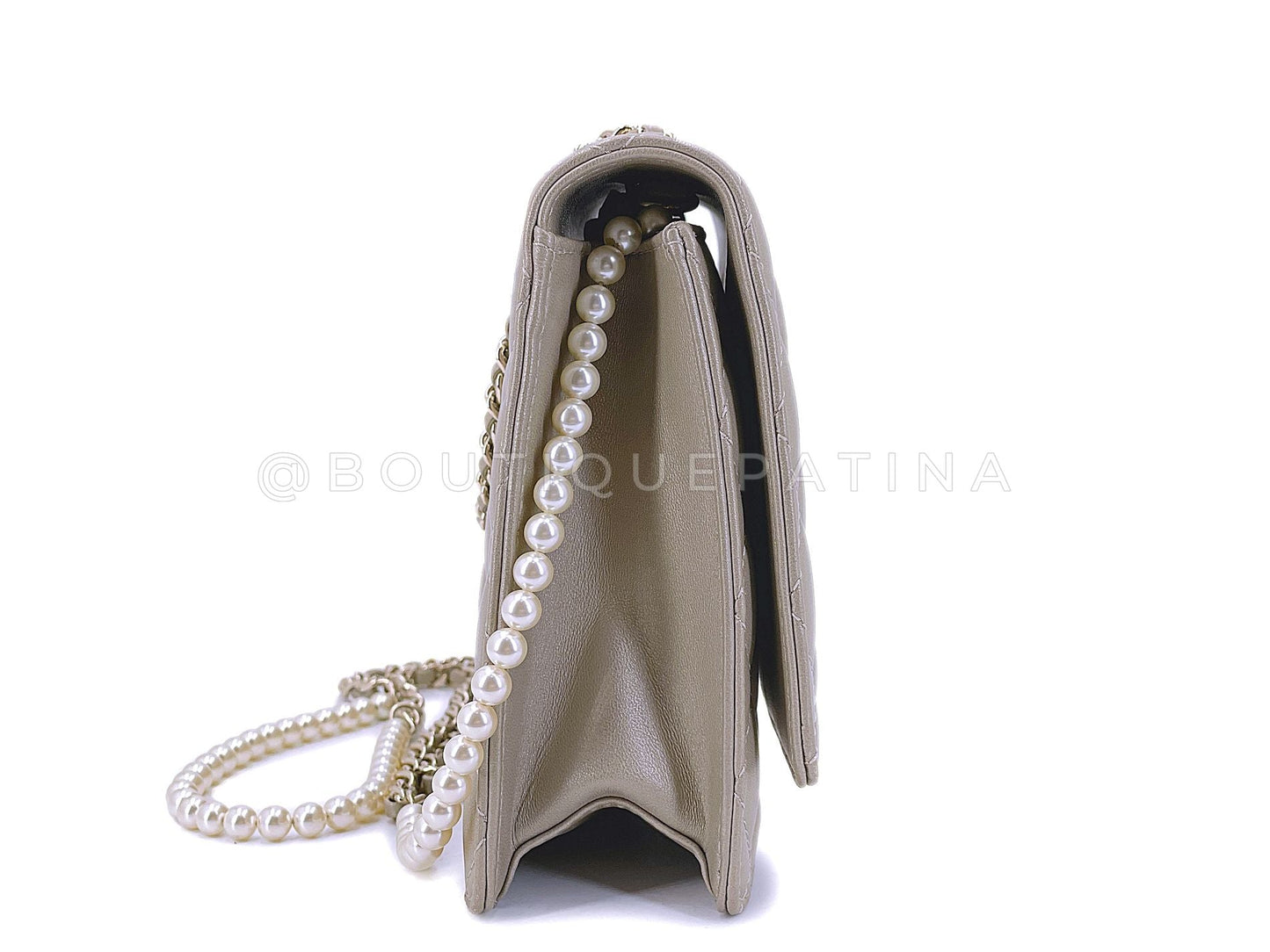 Chanel Metallic Taupe Fantasy Pearl Clutch on Chain Crossbody Flap Bag