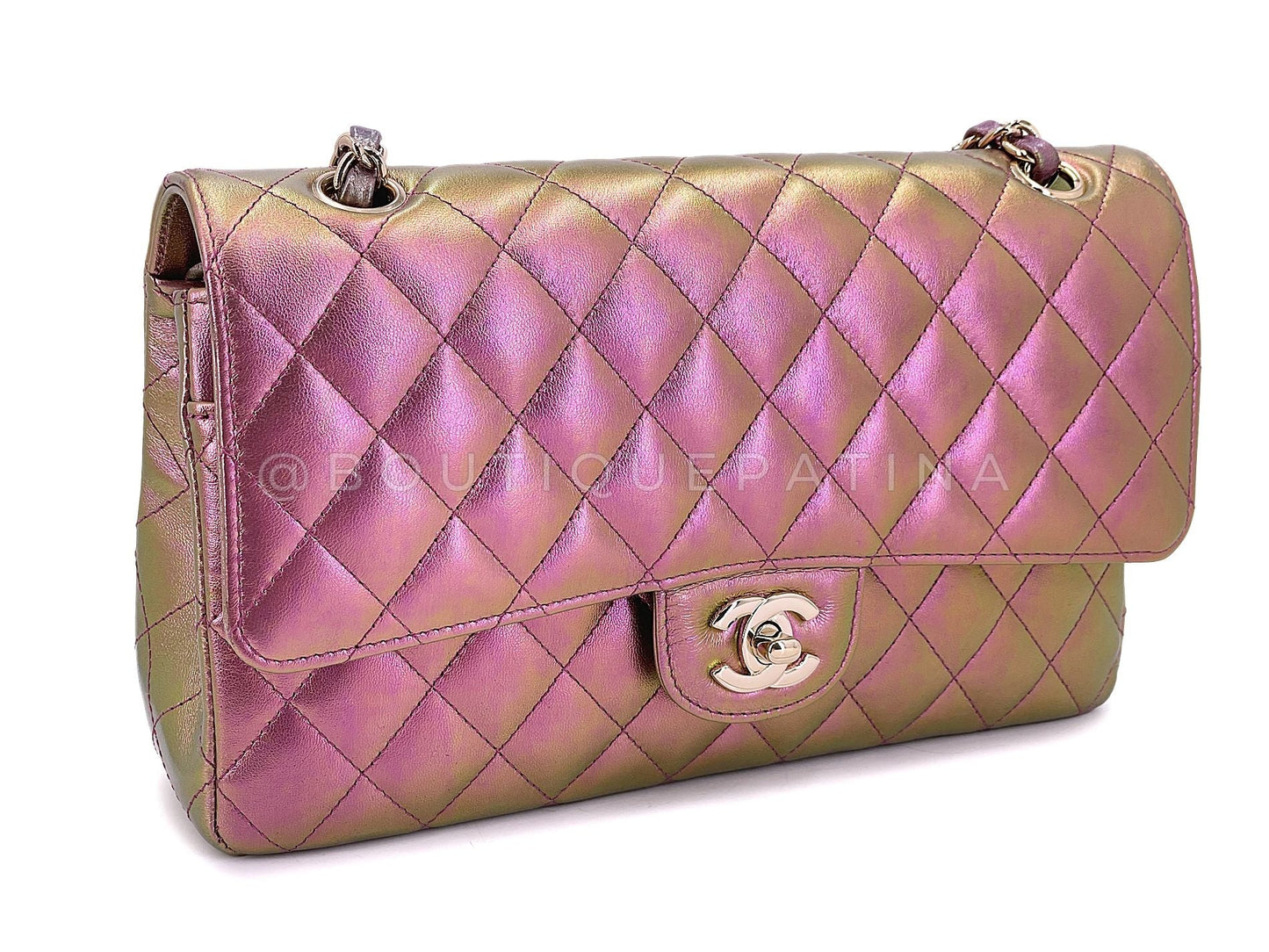 Chanel 20B Purple Pink Iridescent Rainbow Medium Classic Double Flap Bag GHW