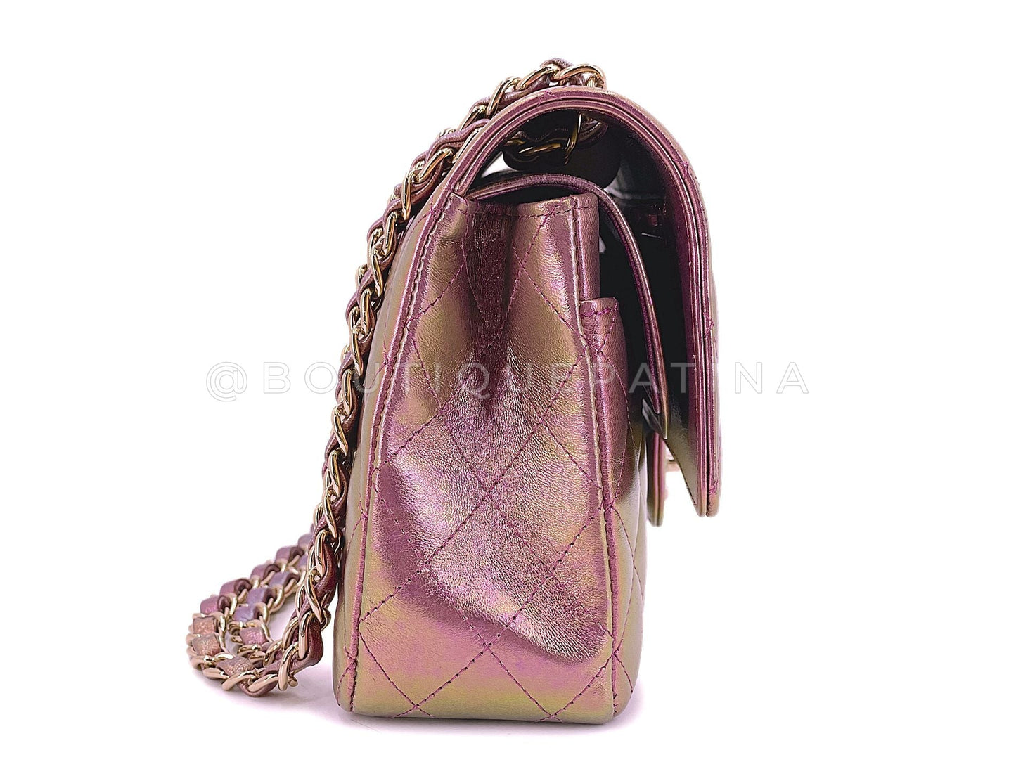 Chanel 20B Purple Pink Iridescent Rainbow Medium Classic Double Flap Bag GHW