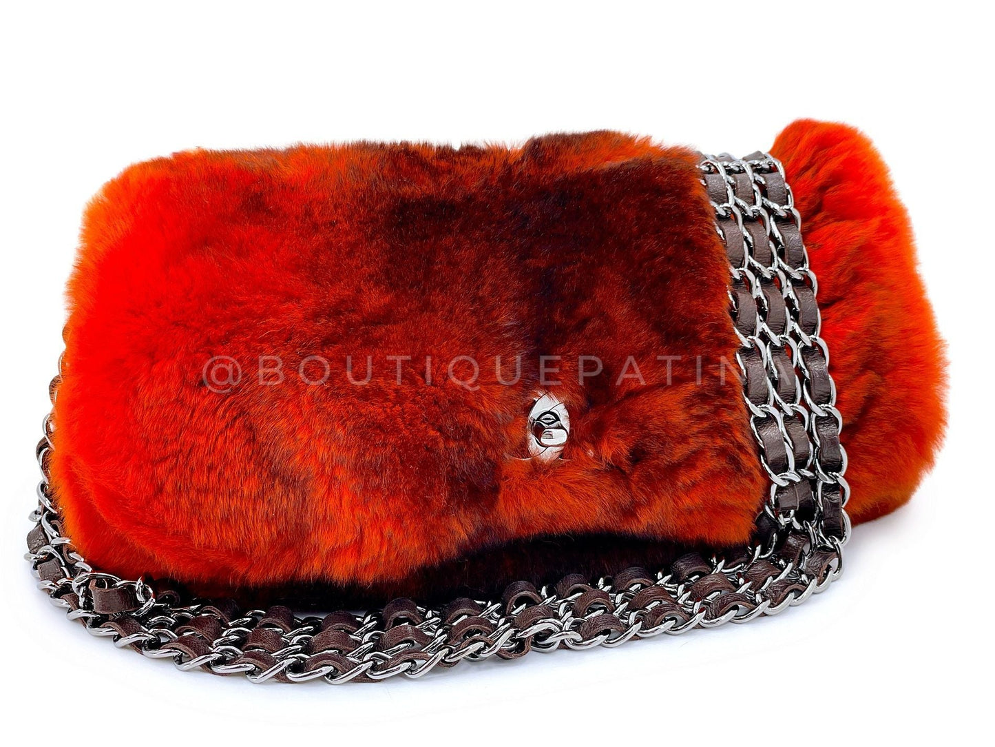 Chanel Chinchilla Orylag Triple Chain Fur Flap Bag RHW Z2C