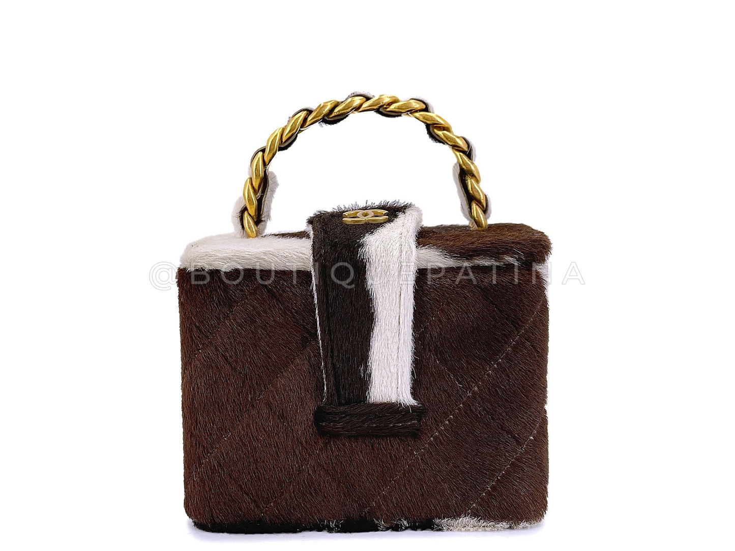 Rare Chanel Vintage Cow Print Pony Hair Mini Cube Vanity Case Bag GKG
