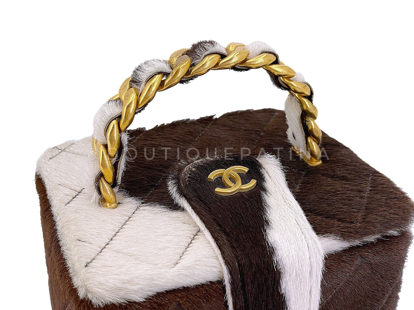 Rare Chanel Vintage Cow Print Pony Hair Mini Cube Vanity Case Bag GKG