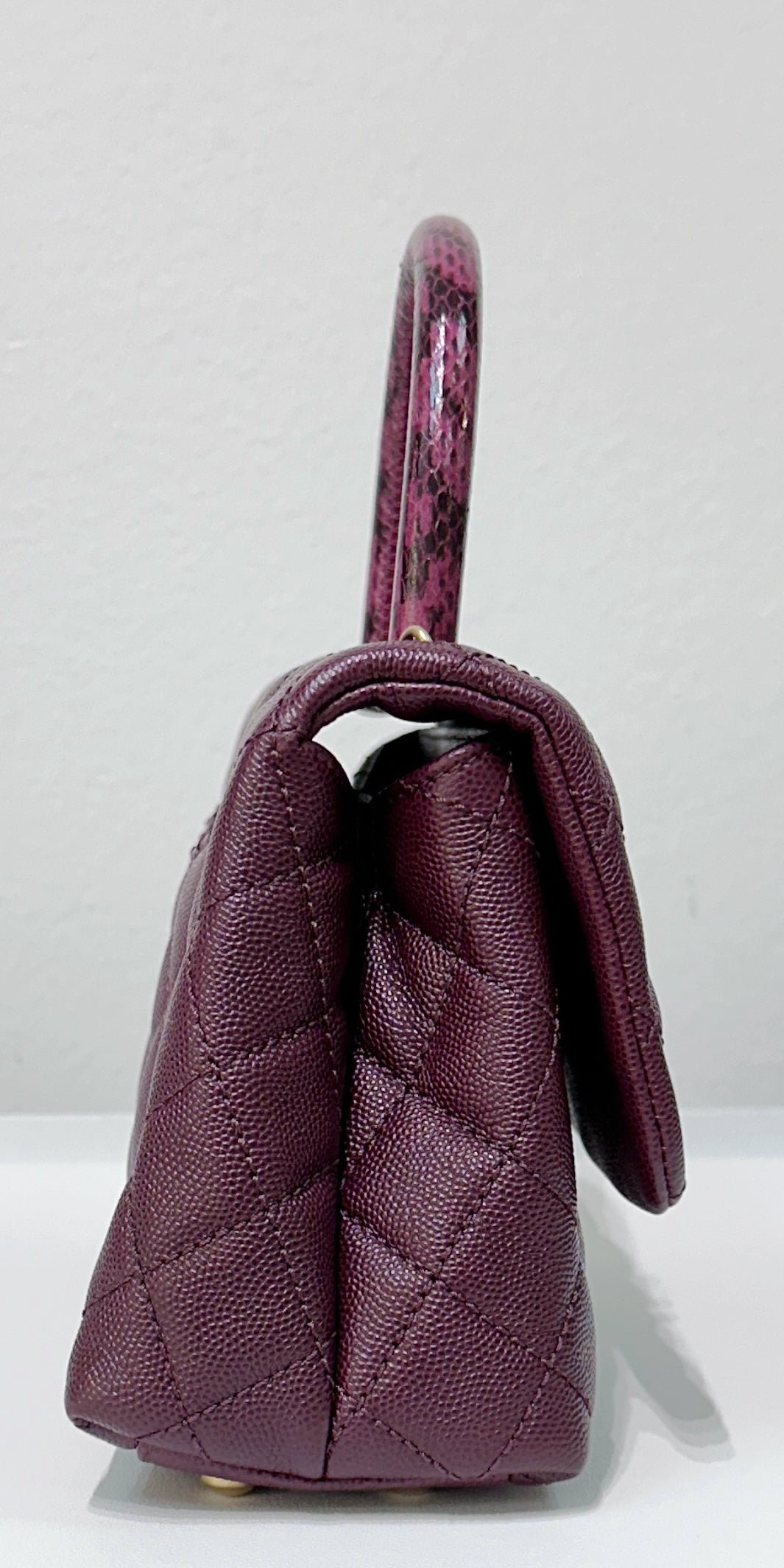 Chanel Small Coco Handle Elaphe Leather Handle Burgundy