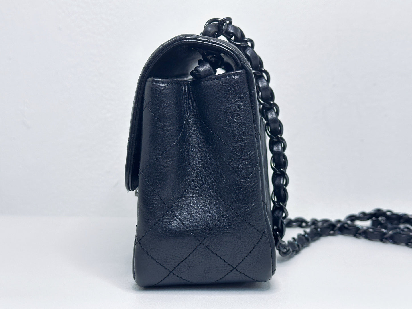 Chanel Quilted Mini Square Flap So Black Crumpled Calfskin 2417 holo card