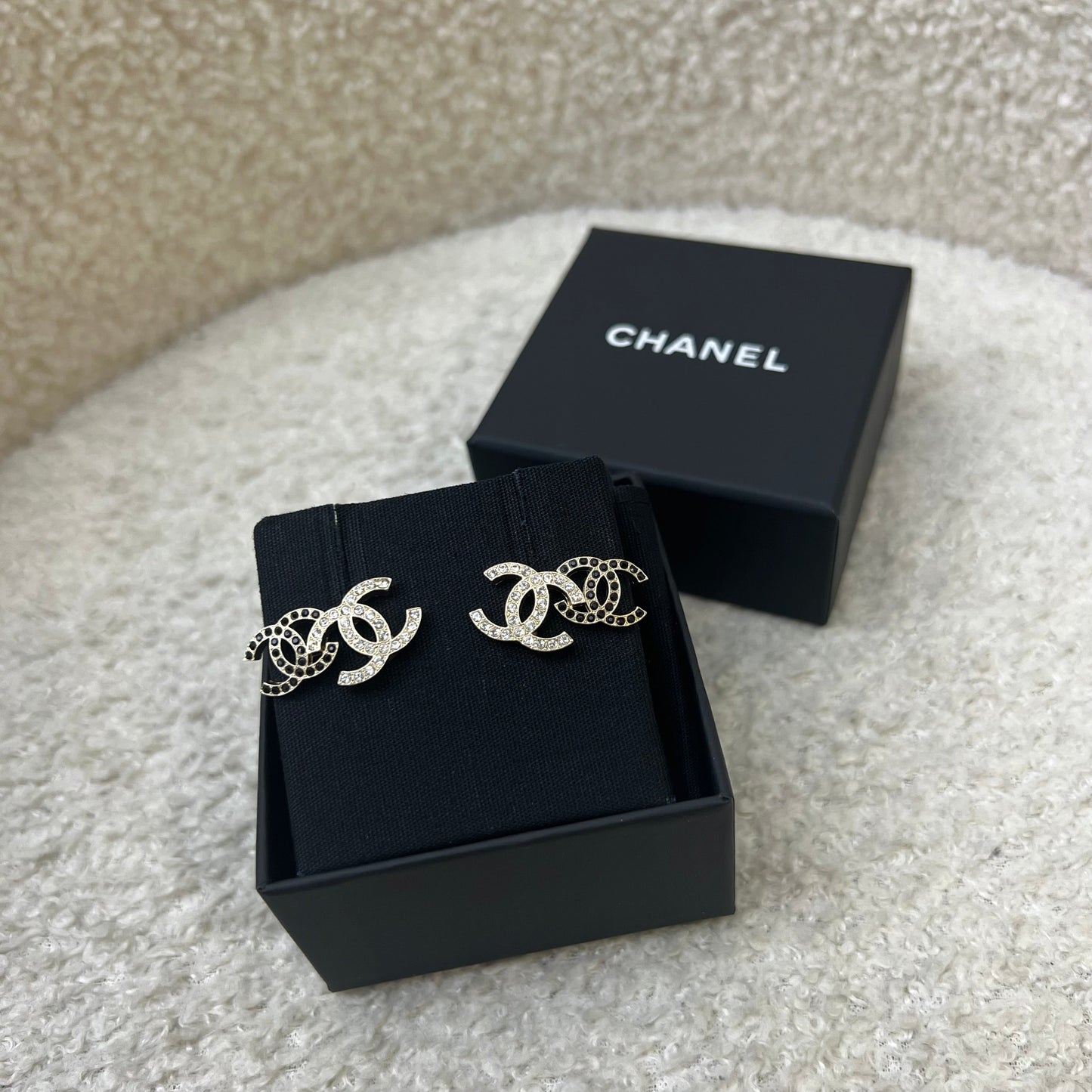 Chanel Double CC Logo Earrings with Crystals in GHW (Model: AB9260)