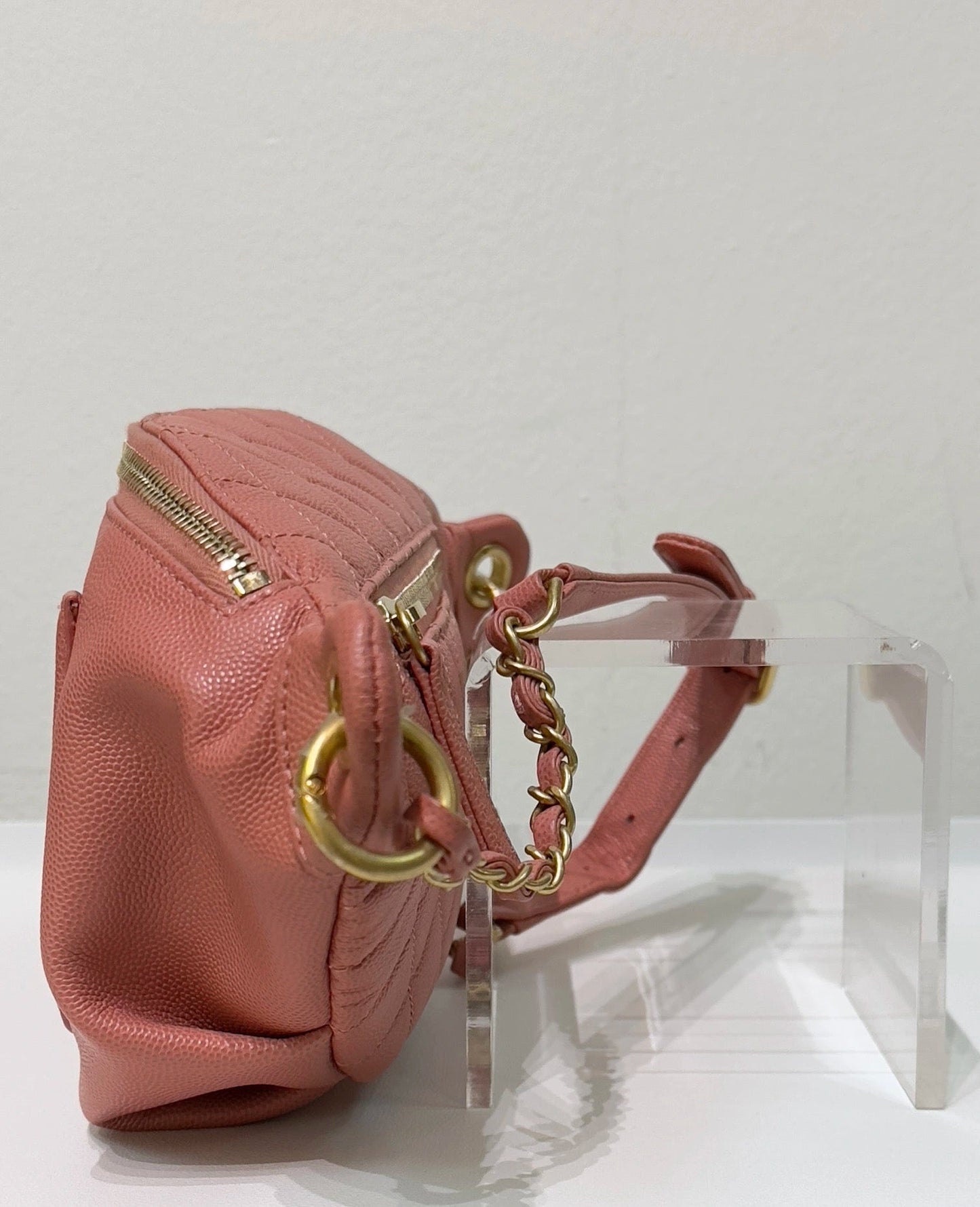 Chanel Caviar Quilted Filigree Waist Bag Pink GHW