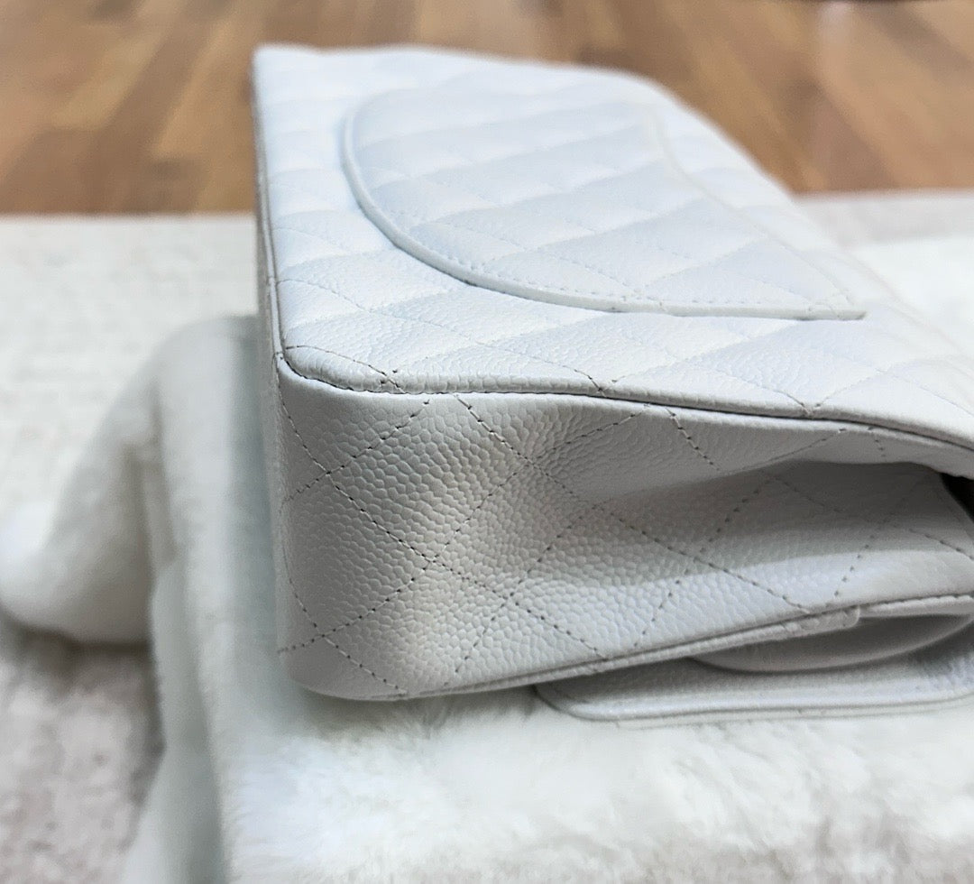 Chanel White Caviar Medium Classic 2.55 Double Flap Bag