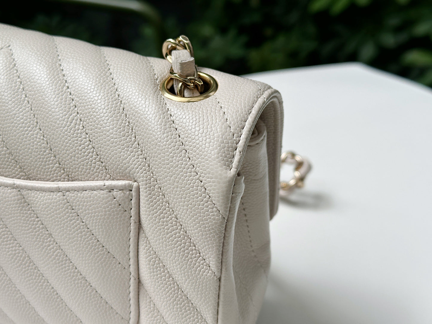 Chanel Mini Rectangle Chevron Blush Hue Light Beige Flap Bag LGHW 2644 holo card