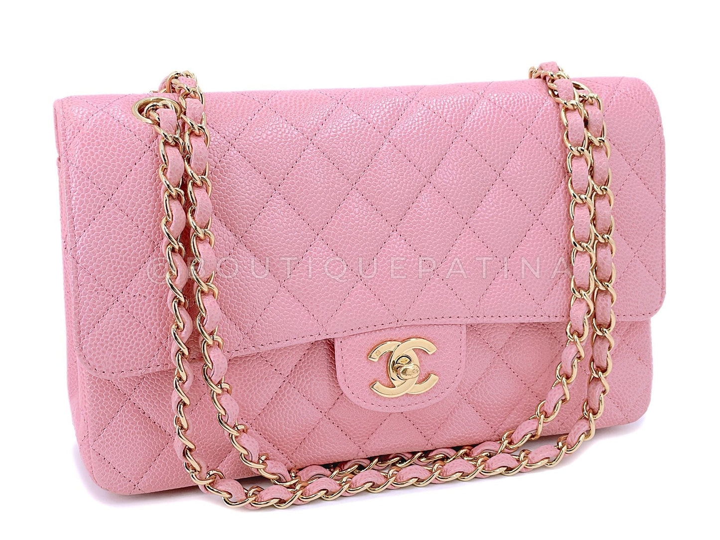 Chanel 2005 Vintage Pink Sakura Caviar Medium Classic Double Flap Bag 24k GHW BPI