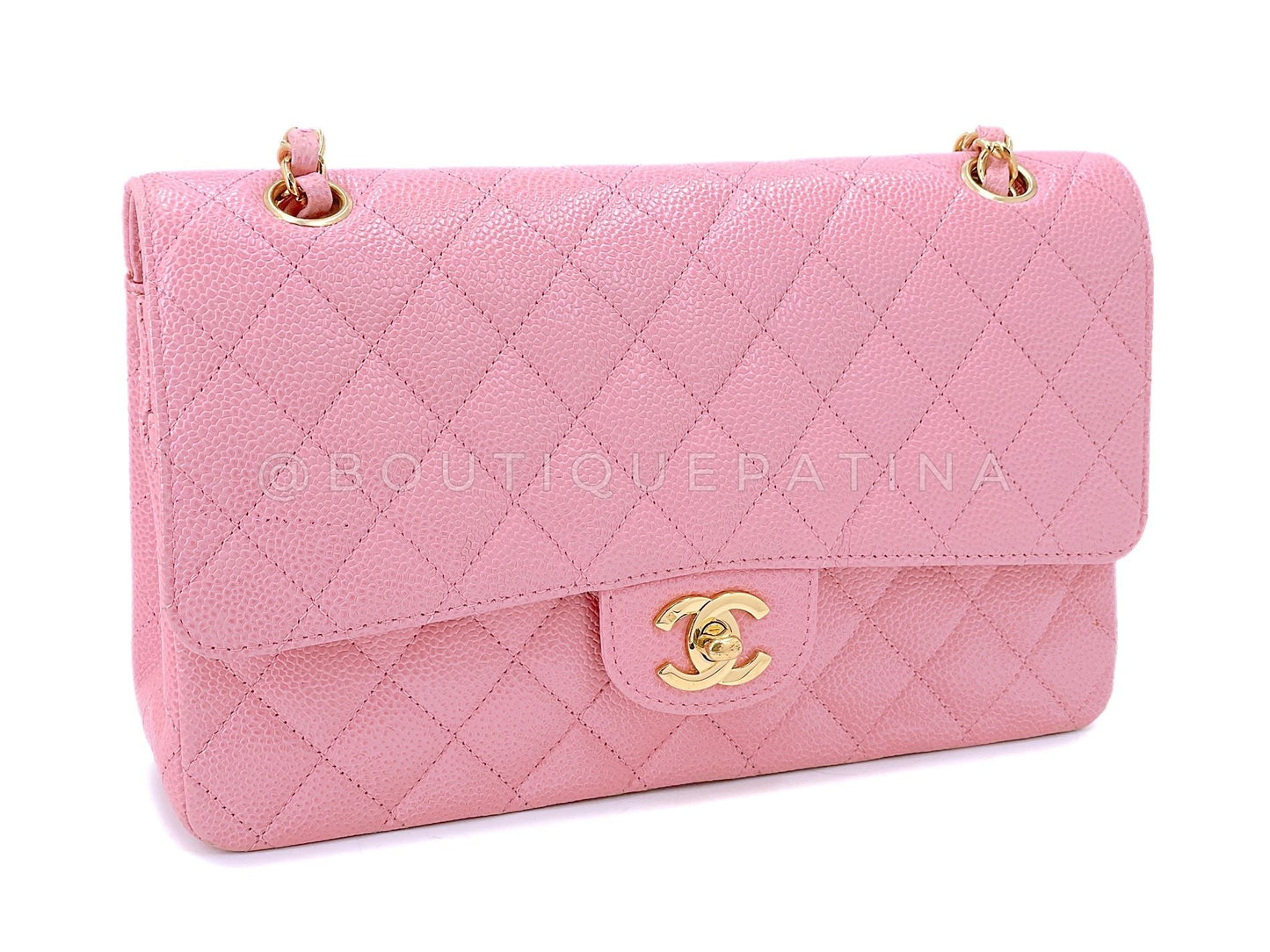 Chanel 2005 Vintage Pink Sakura Caviar Medium Classic Double Flap Bag 24k GHW BPI