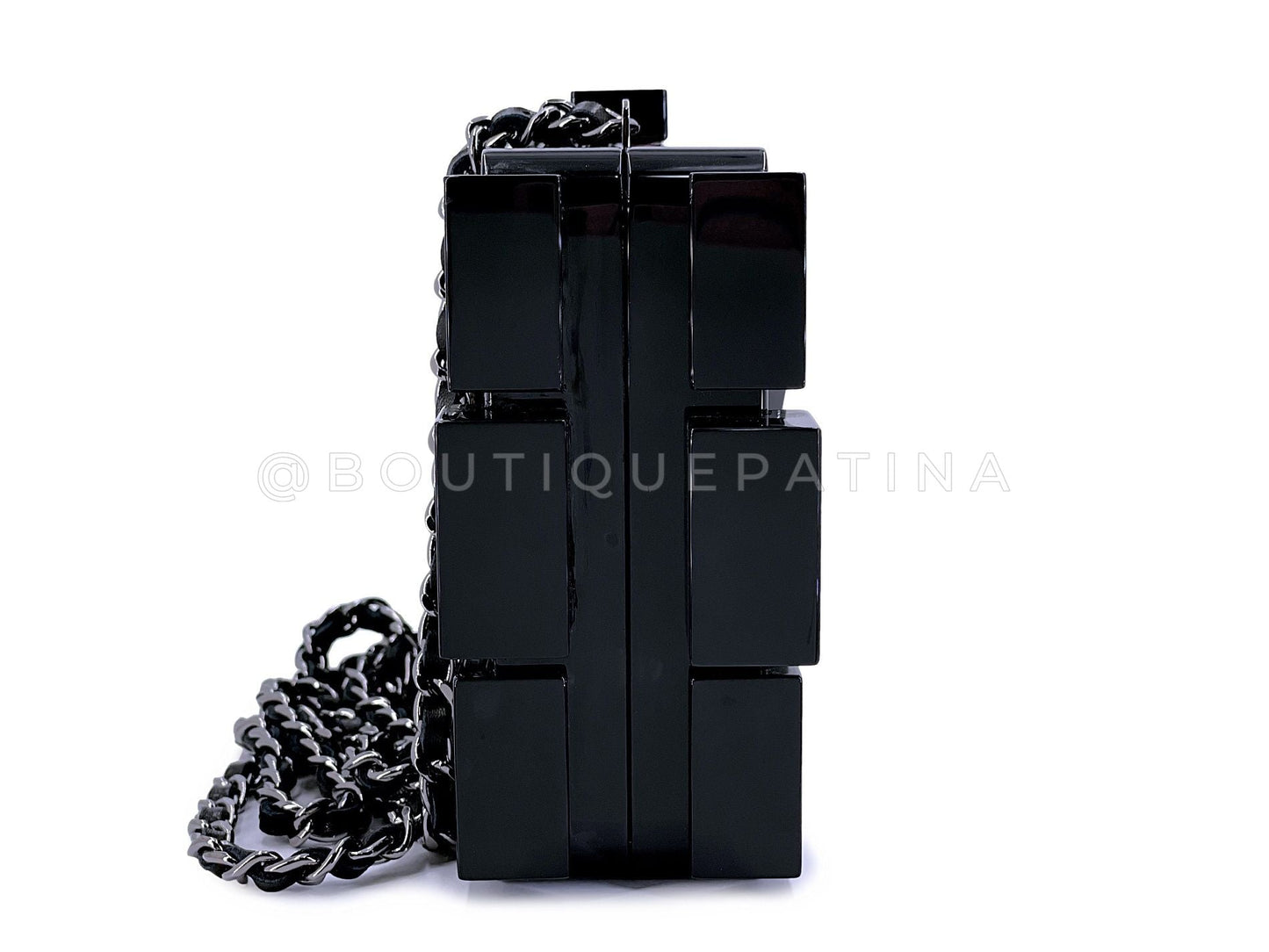 Chanel Lego Minaudière Strass Crystal Black Clutch Bag RHW 2013 Plexiglass ECY