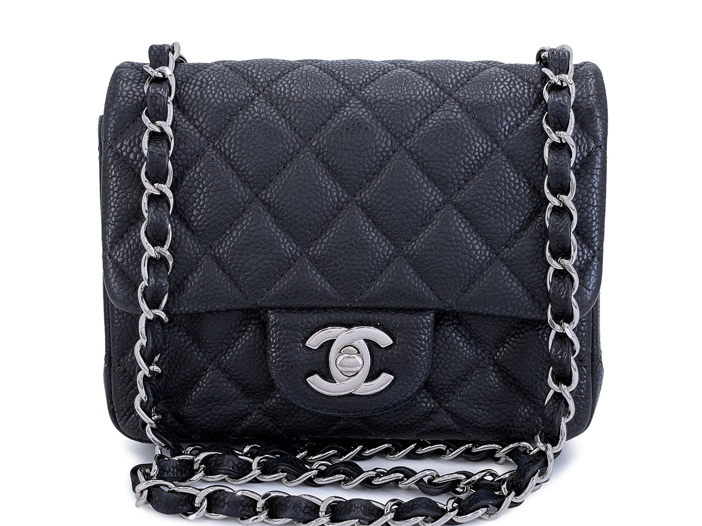 Chanel Black Caviar Mini Flap Bag Square Classic SHW R26