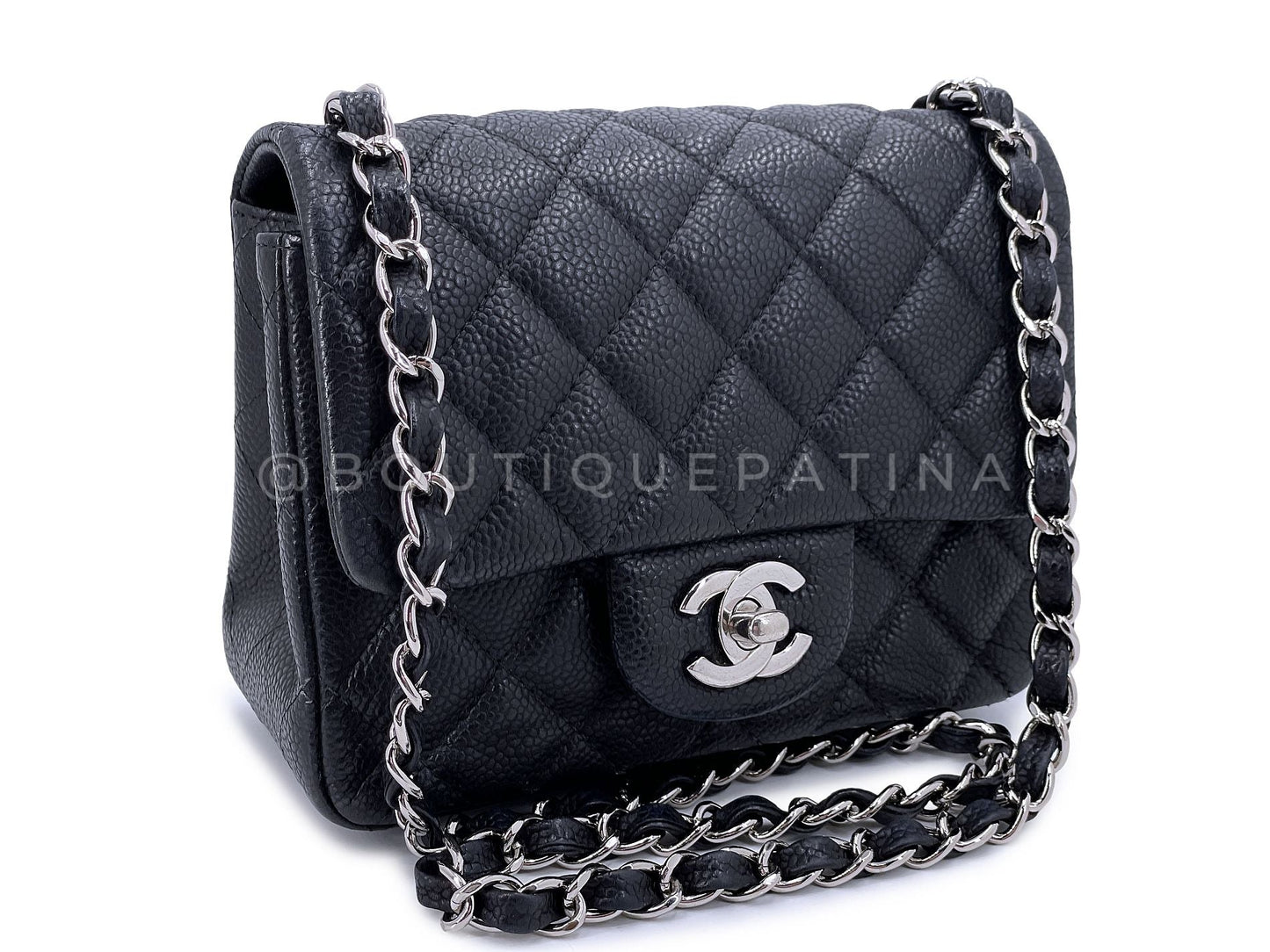 Chanel Black Caviar Mini Flap Bag Square Classic SHW R26