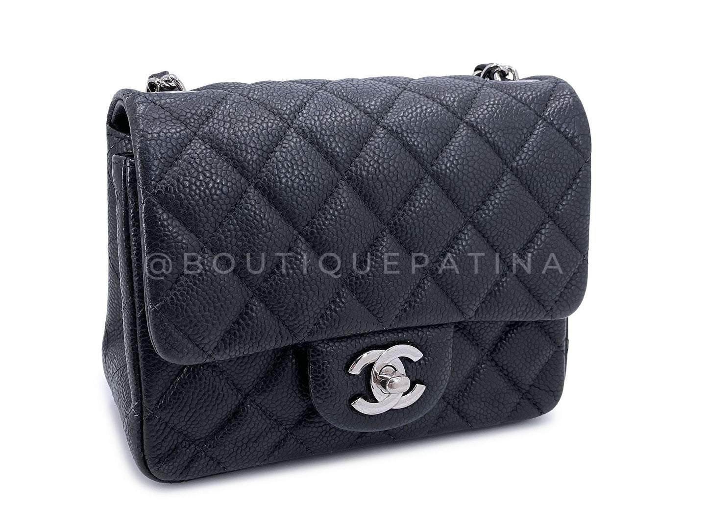 Chanel Black Caviar Mini Flap Bag Square Classic SHW R26